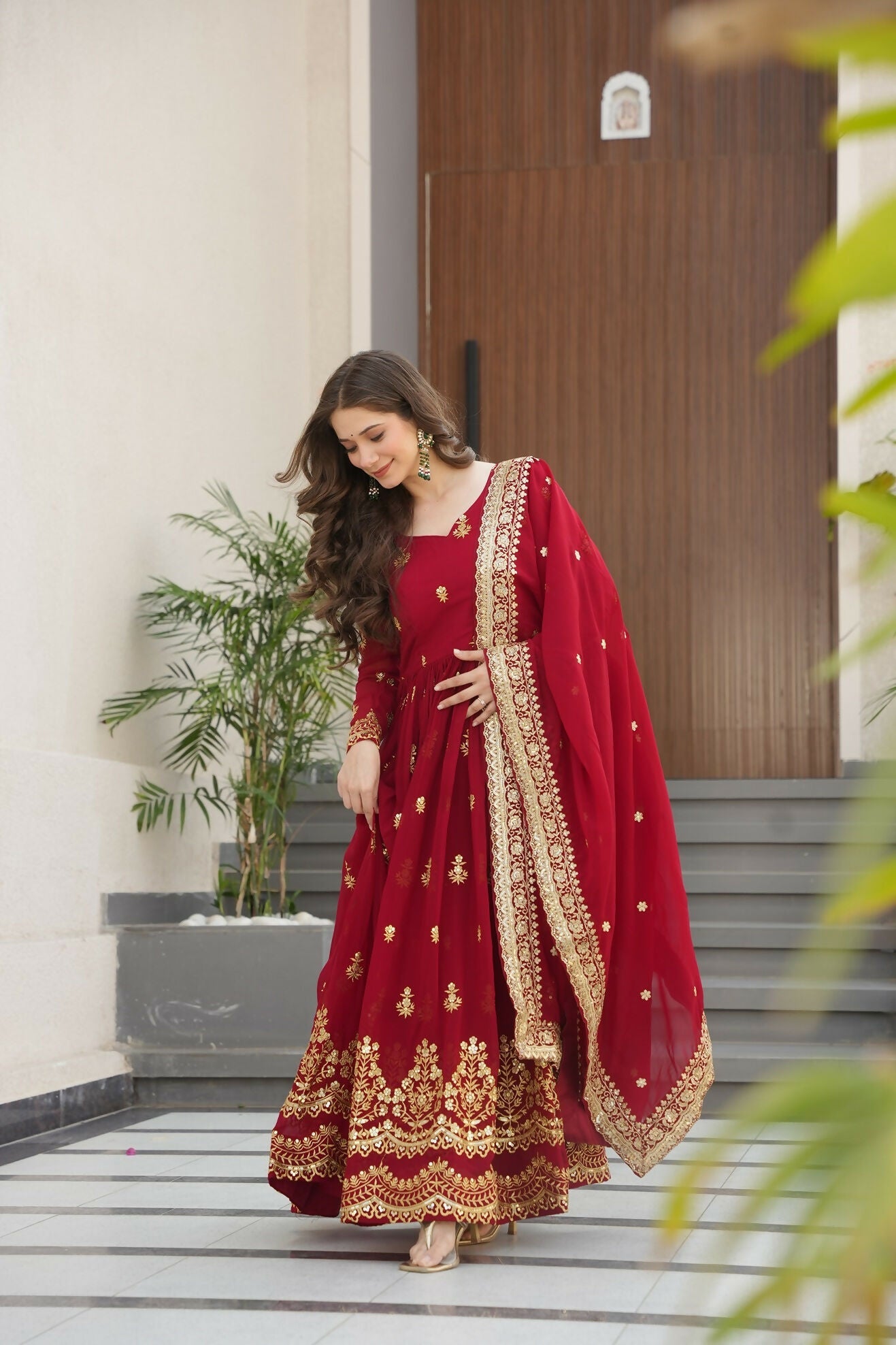 Joban Fashion Maroon Georgette Sequence Embroidery Work Kurta Set