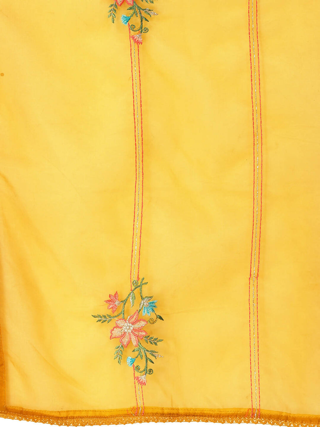 Mustard Embroidered Chinon Straight Kurta With Trouser & Dupatta - Salimar