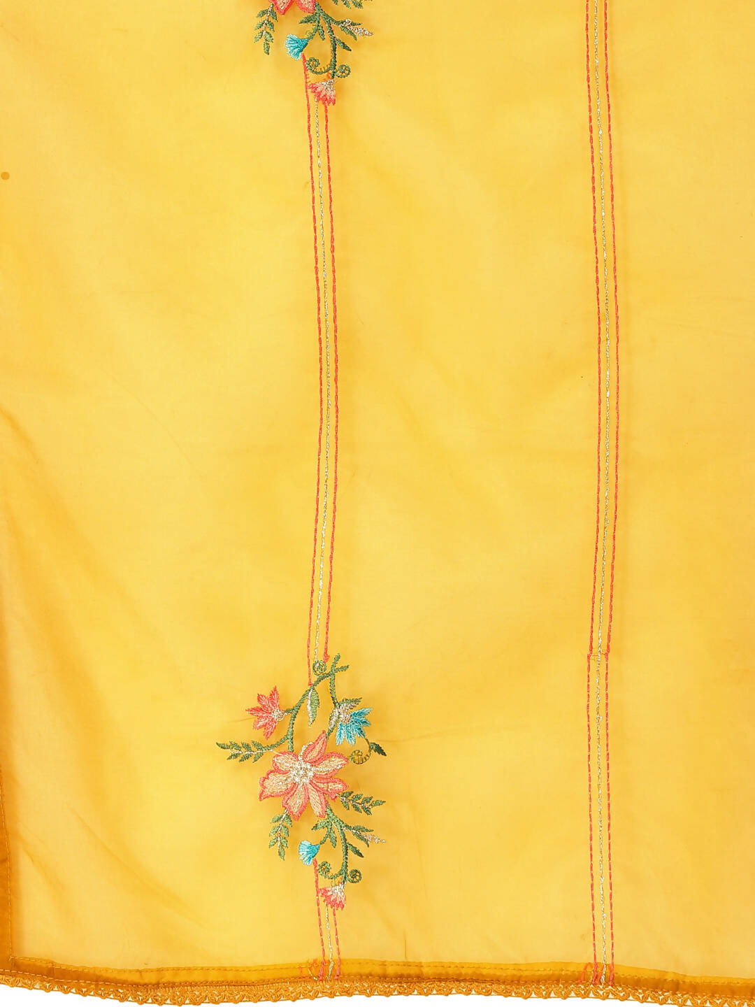 Mustard Embroidered Chinon Straight Kurta With Trouser & Dupatta - Salimar