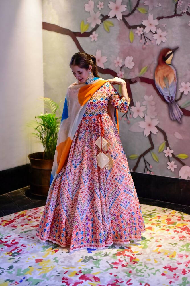 Partywear Designer Blue Pure Maslin Gown - Anbazaar