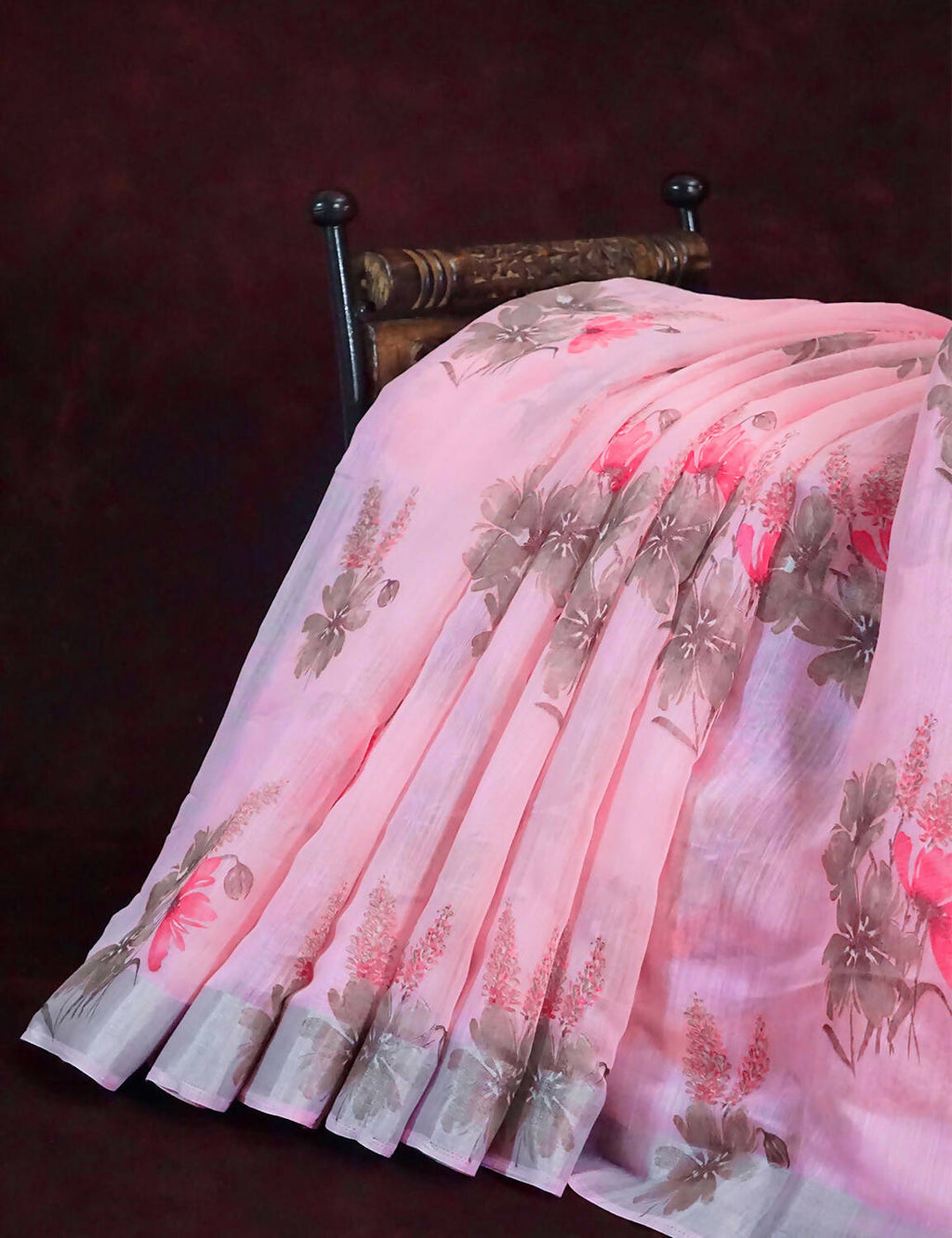 Vibrant Combination Of Baby Pink With Floral Design Semi Chanderi Saree By Gayathri Reddy Designer Studio