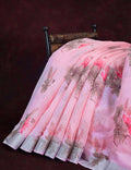 Vibrant Combination Of Baby Pink With Floral Design Semi Chanderi Saree By Gayathri Reddy Designer Studio
