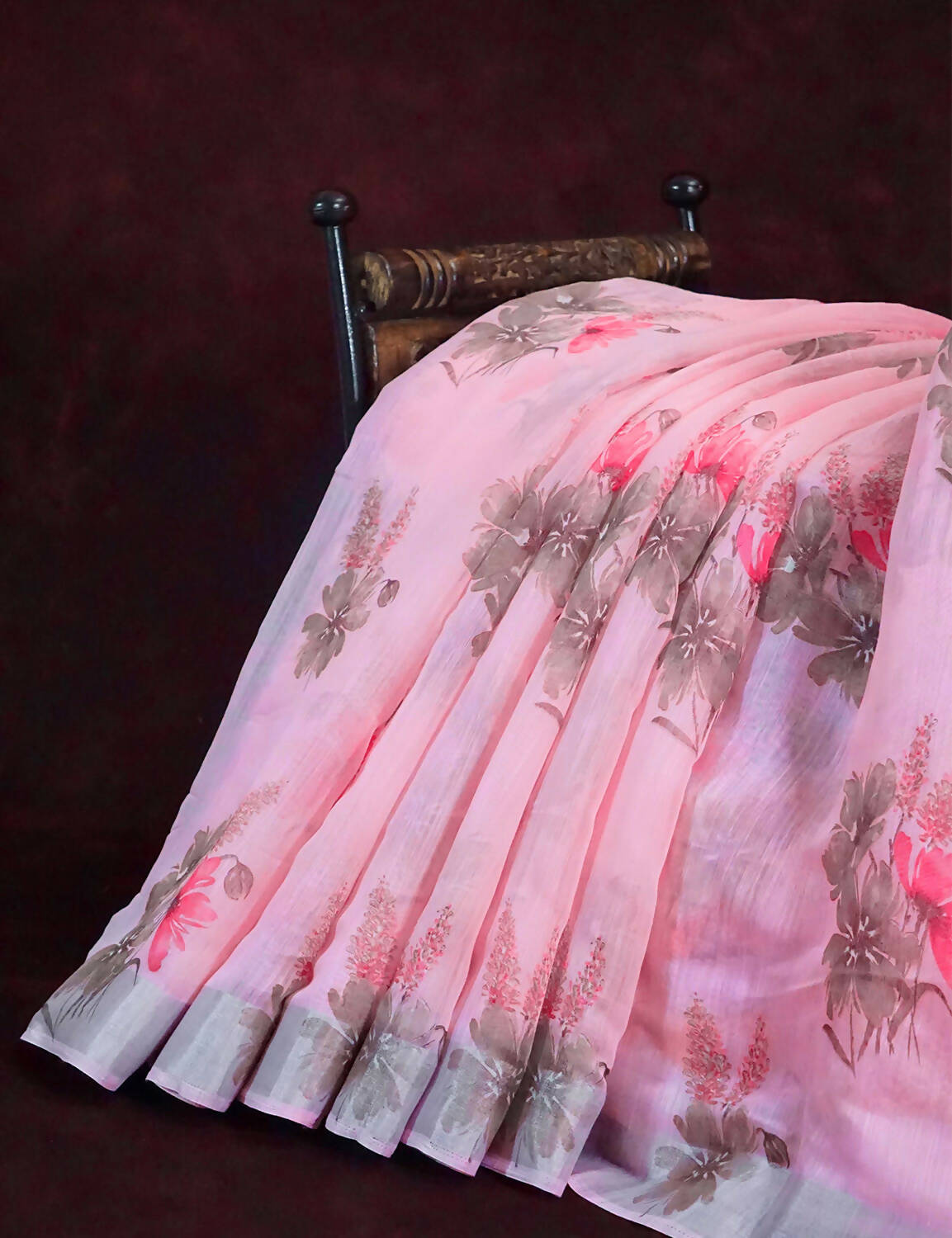 Vibrant Combination Of Baby Pink With Floral Design Semi Chanderi Saree By Gayathri Reddy Designer Studio