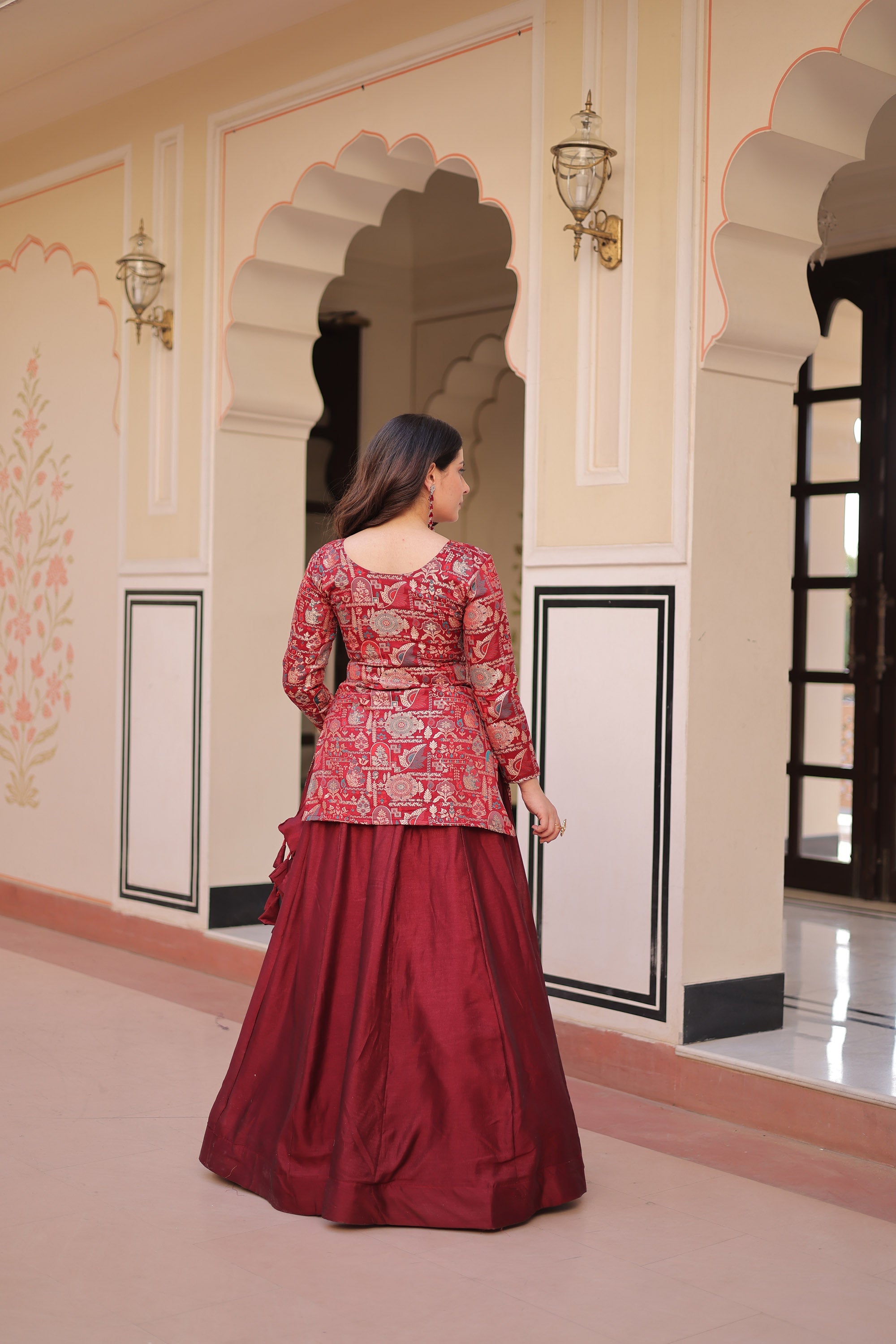 Lorenvalley Fashion Maroon Pure Simmer Vichitra Kali Pattern with Canvas Patta Lehenga Choli