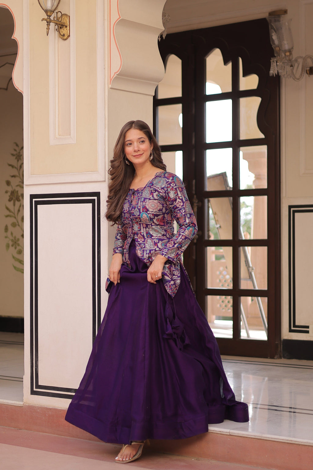 Lorenvalley Fashion Purple Pure Simmer Vichitra Kali Pattern with Canvas Patta Lehenga Choli
