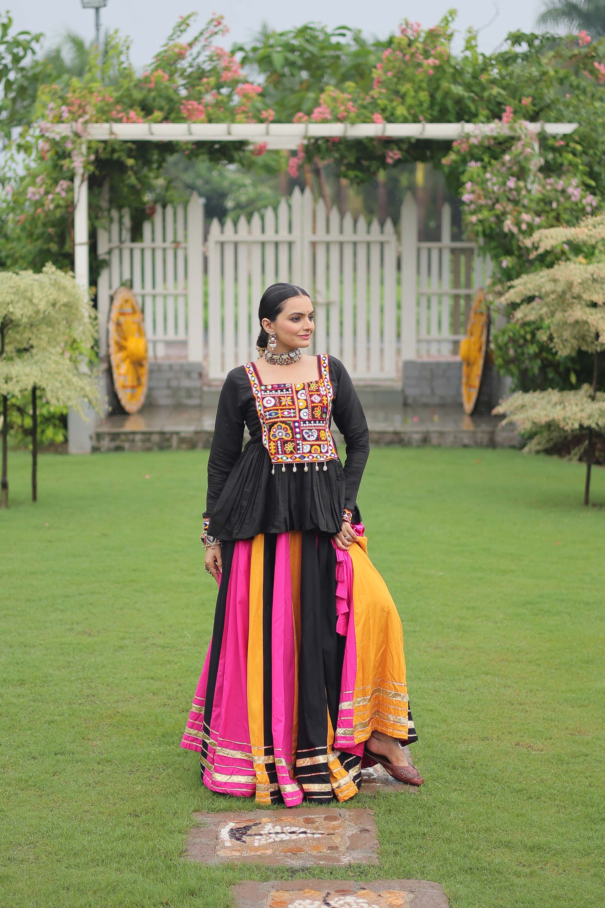 Lorenvalley Fashion Multicolor Rayon with Attractive Gota-Patti Lace Lehenga Choli