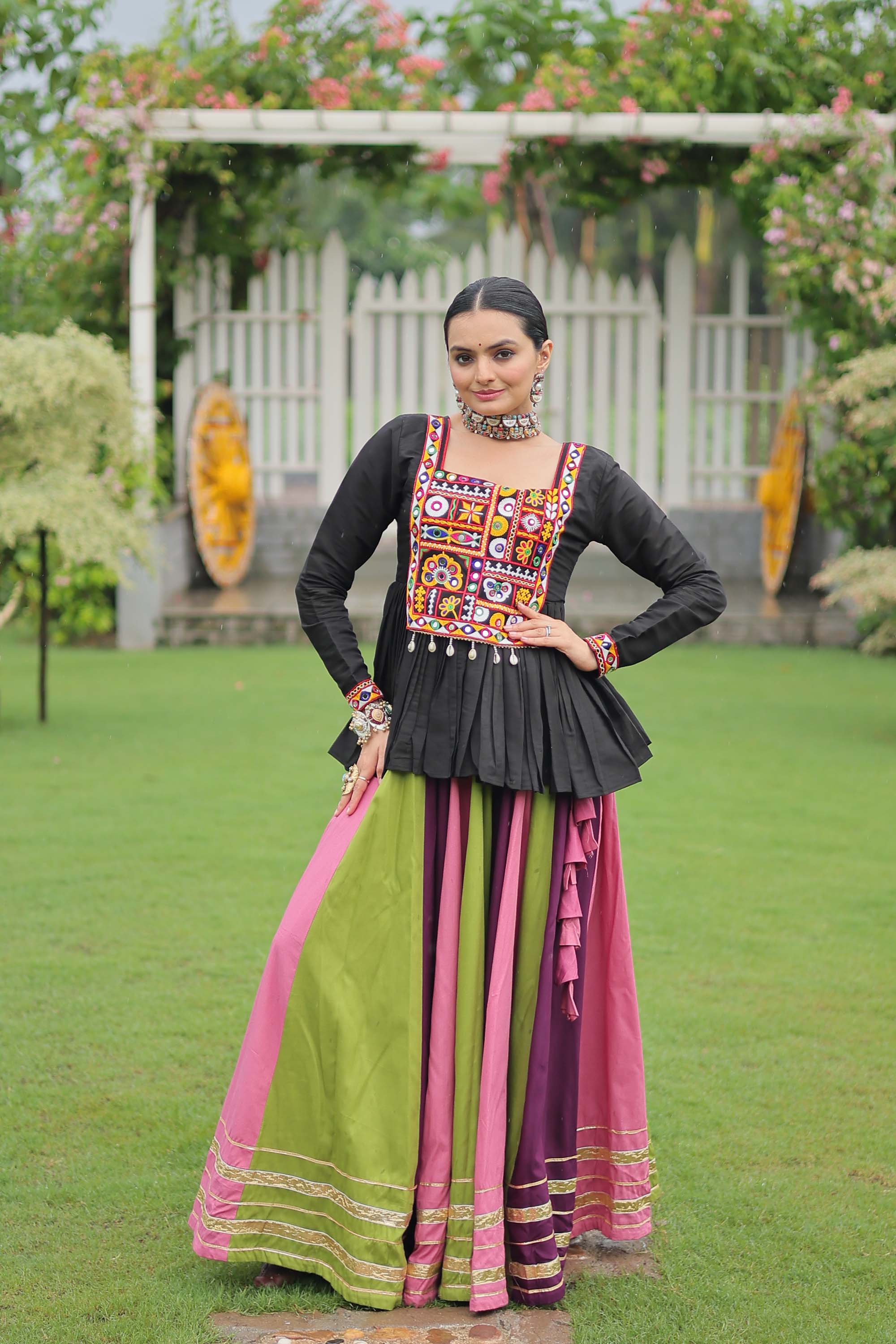 Lorenvalley Fashion Multicolor Rayon with Attractive Gota-Patti Lace Lehenga Choli