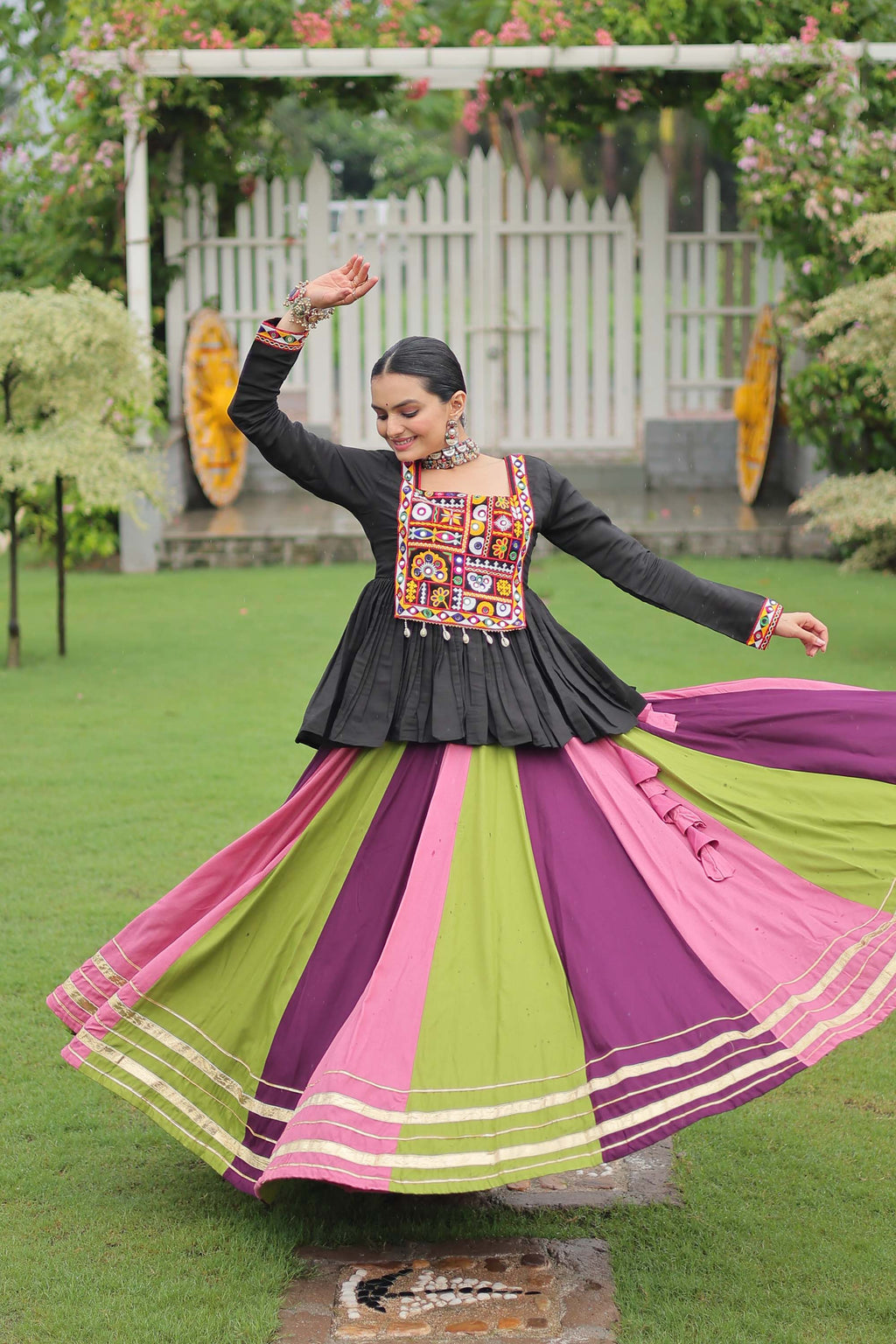 Lorenvalley Fashion Multicolor Rayon with Attractive Gota-Patti Lace Lehenga Choli