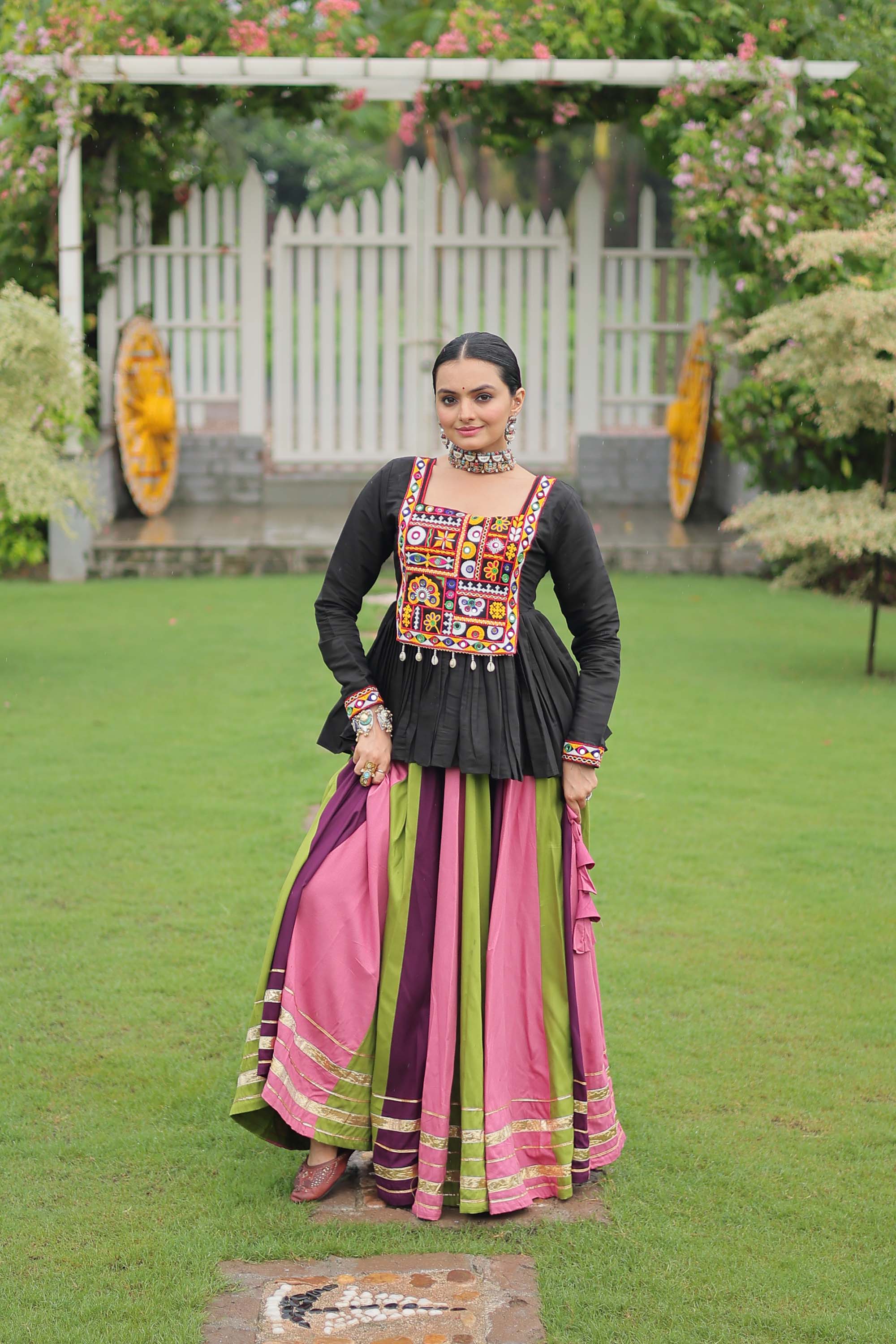 Lorenvalley Fashion Multicolor Rayon with Attractive Gota-Patti Lace Lehenga Choli