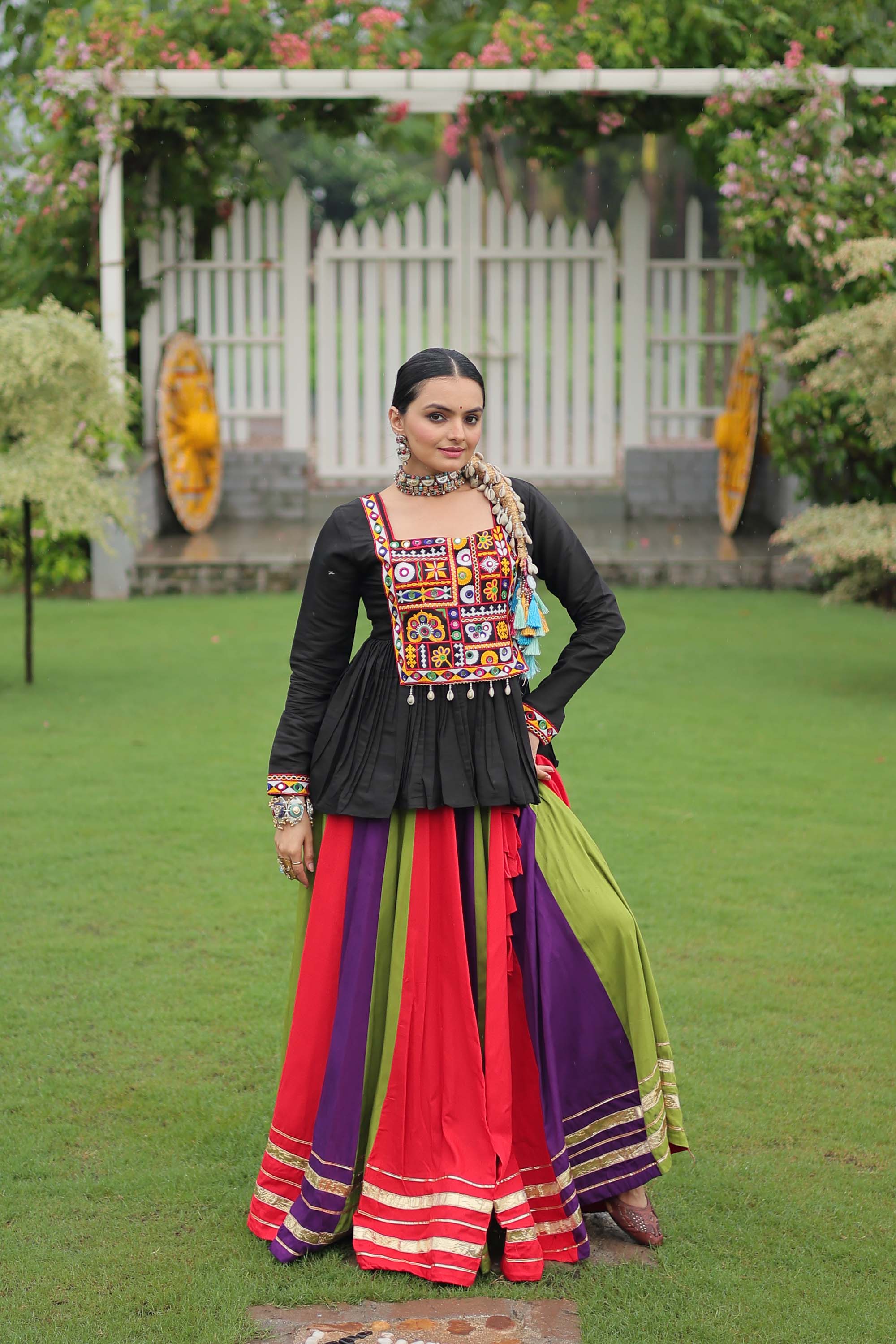 Lorenvalley Fashion Multicolor Rayon with Attractive Gota-Patti Lace Lehenga Choli