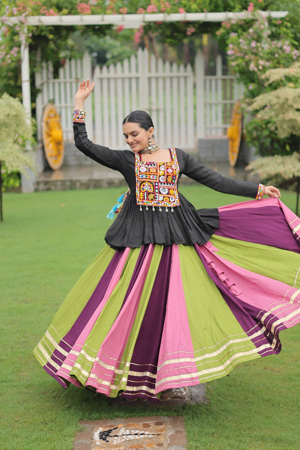 Prazu Fashion Black Reyon Attractive Gota-Patti Lace Lehenga With Top For Navaratri