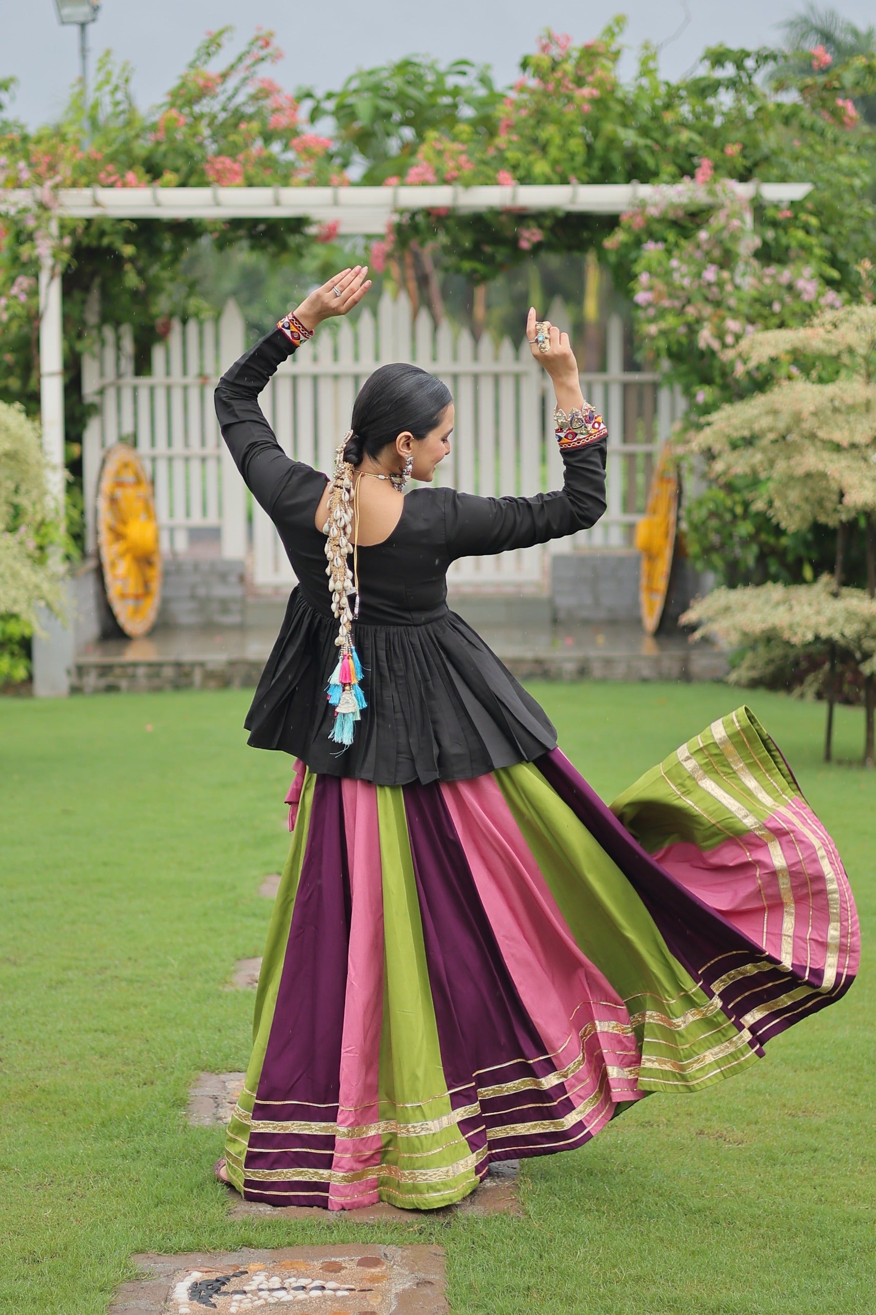 Prazu Fashion Black Reyon Attractive Gota-Patti Lace Lehenga With Top For Navaratri
