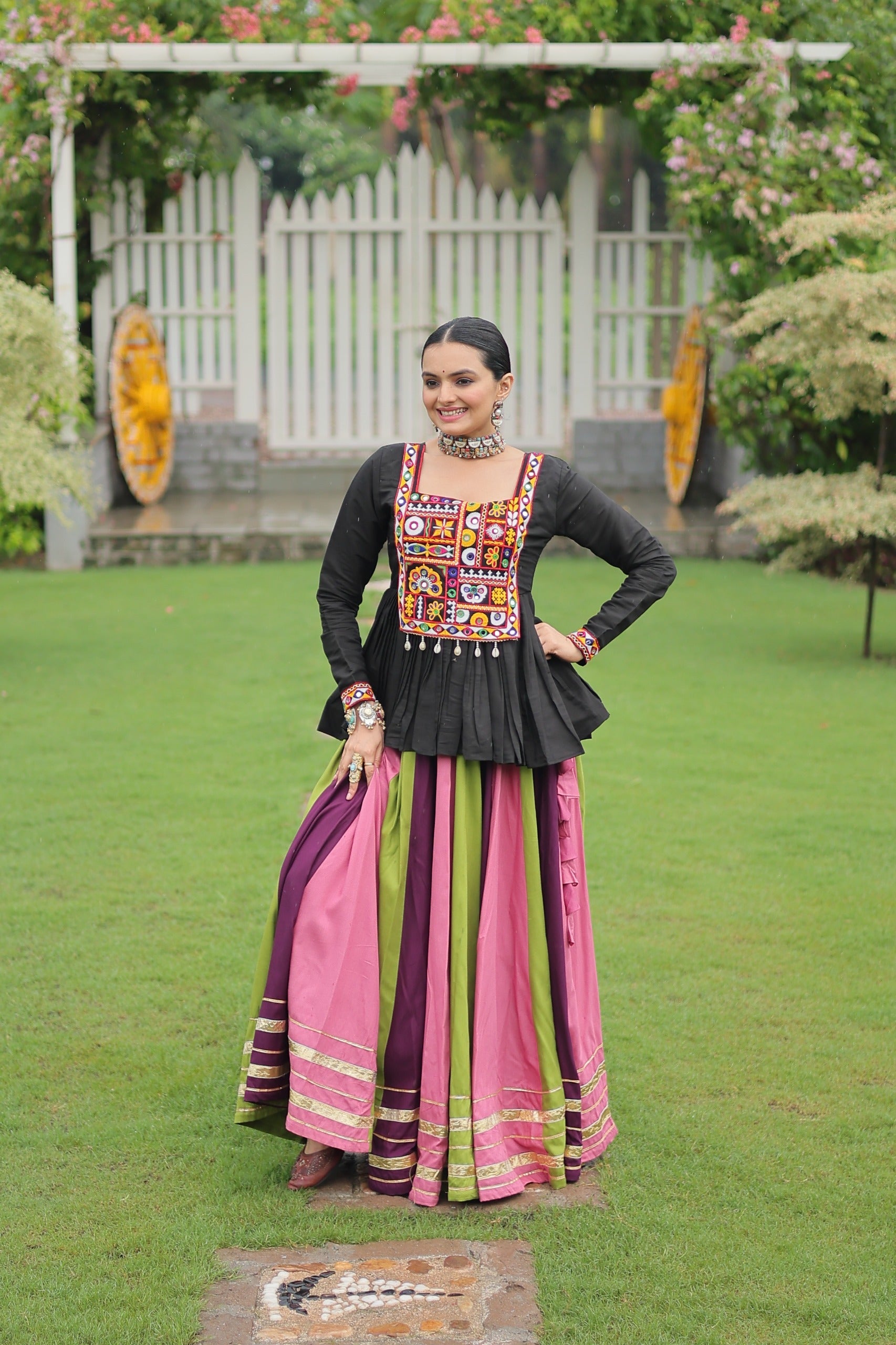 Prazu Fashion Black Reyon Attractive Gota-Patti Lace Lehenga With Top For Navaratri