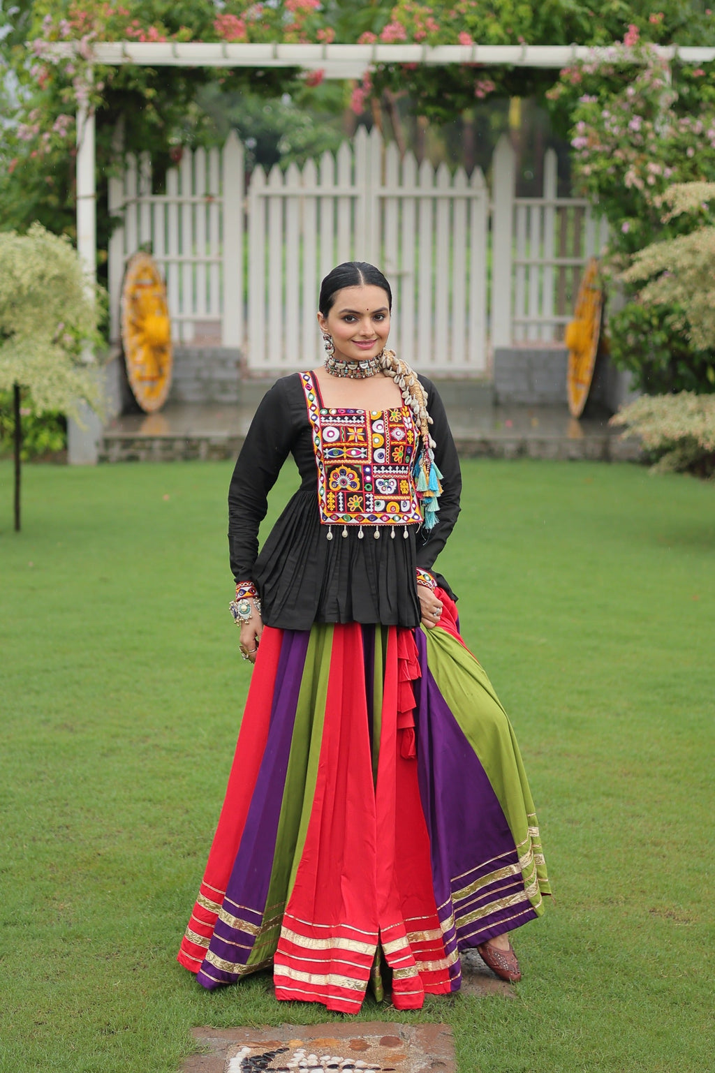 Prazu Fashion Black Reyon Attractive Gota-Patti Lace Lehenga With Top For Navaratri