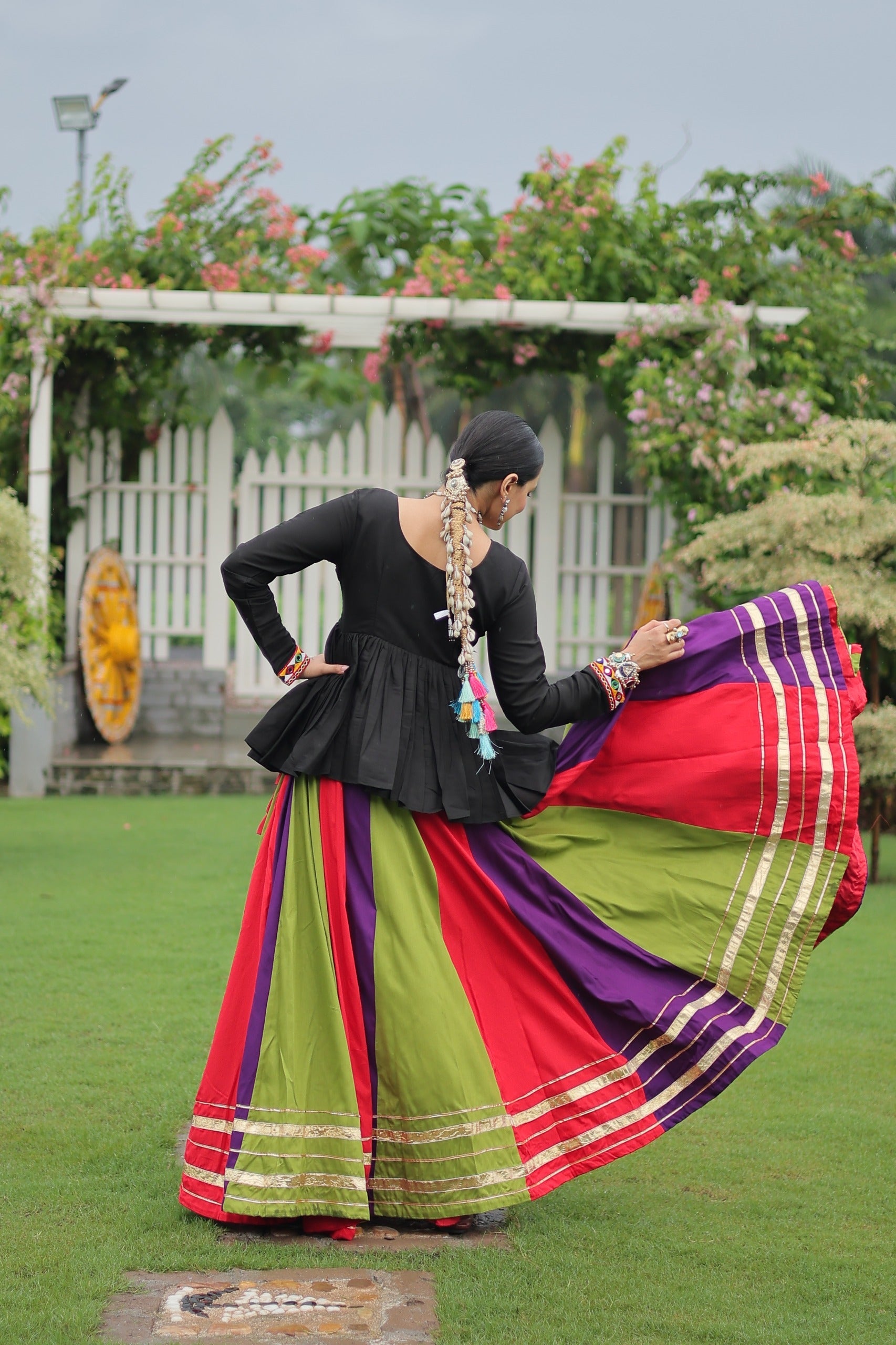 Prazu Fashion Black Reyon Attractive Gota-Patti Lace Lehenga With Top For Navaratri