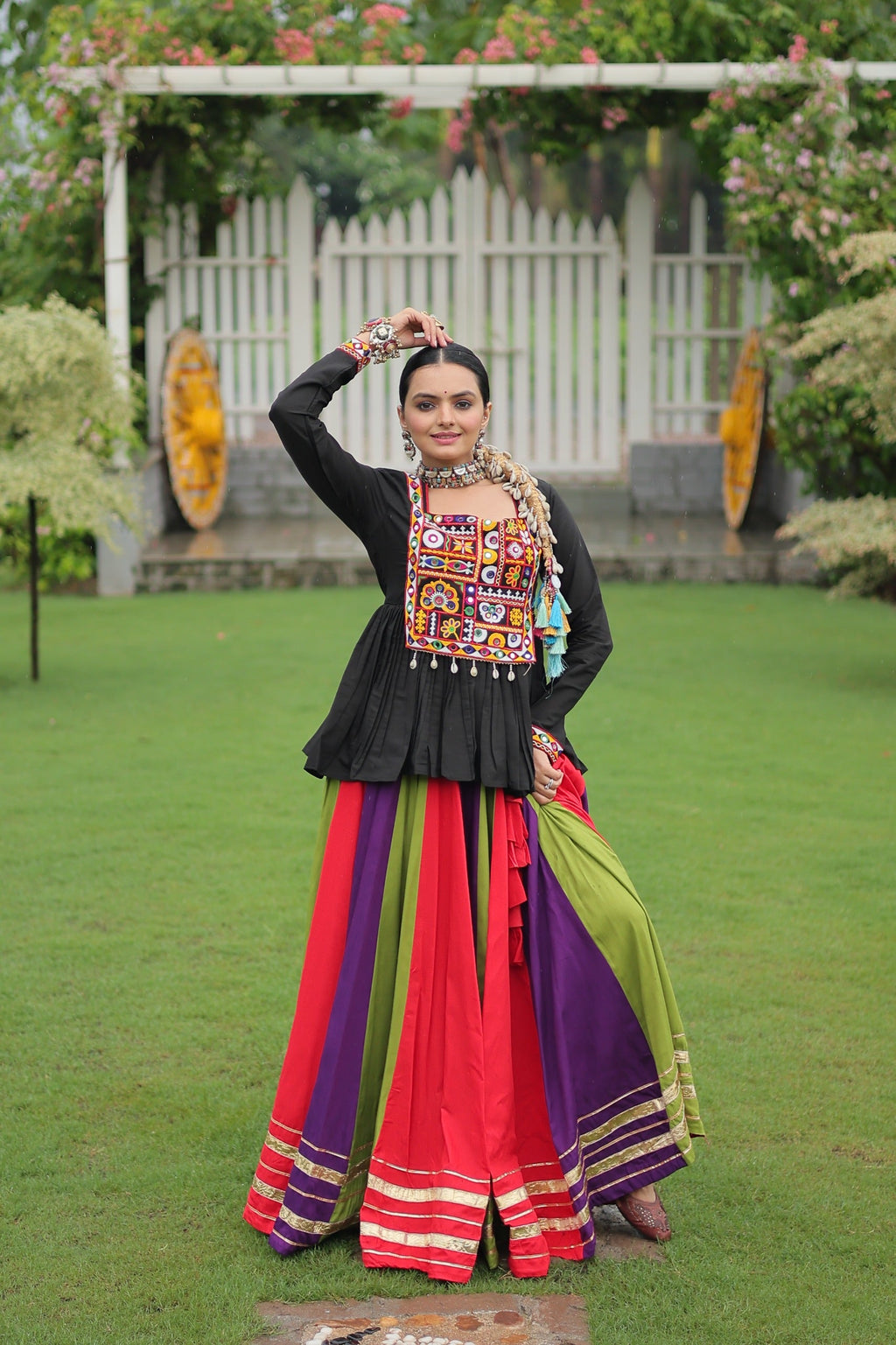 Prazu Fashion Black Reyon Attractive Gota-Patti Lace Lehenga With Top For Navaratri