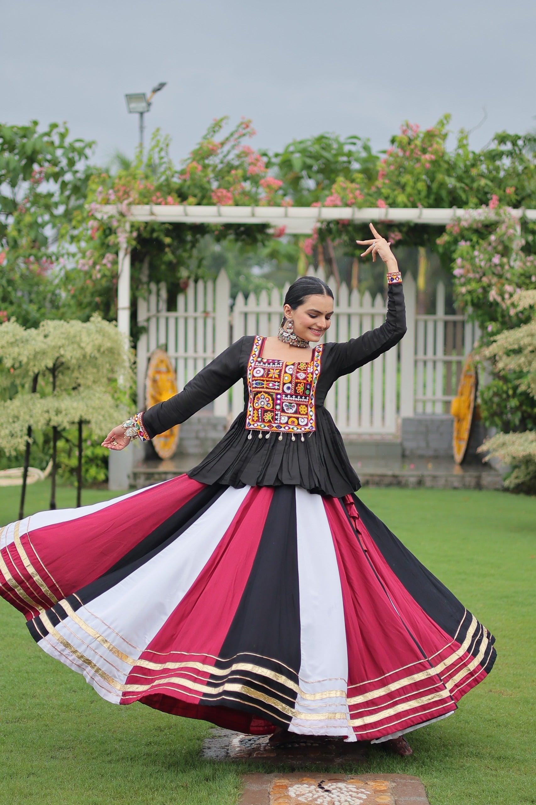 Prazu Fashion Black Reyon Attractive Gota-Patti Lace Lehenga With Top For Navaratri