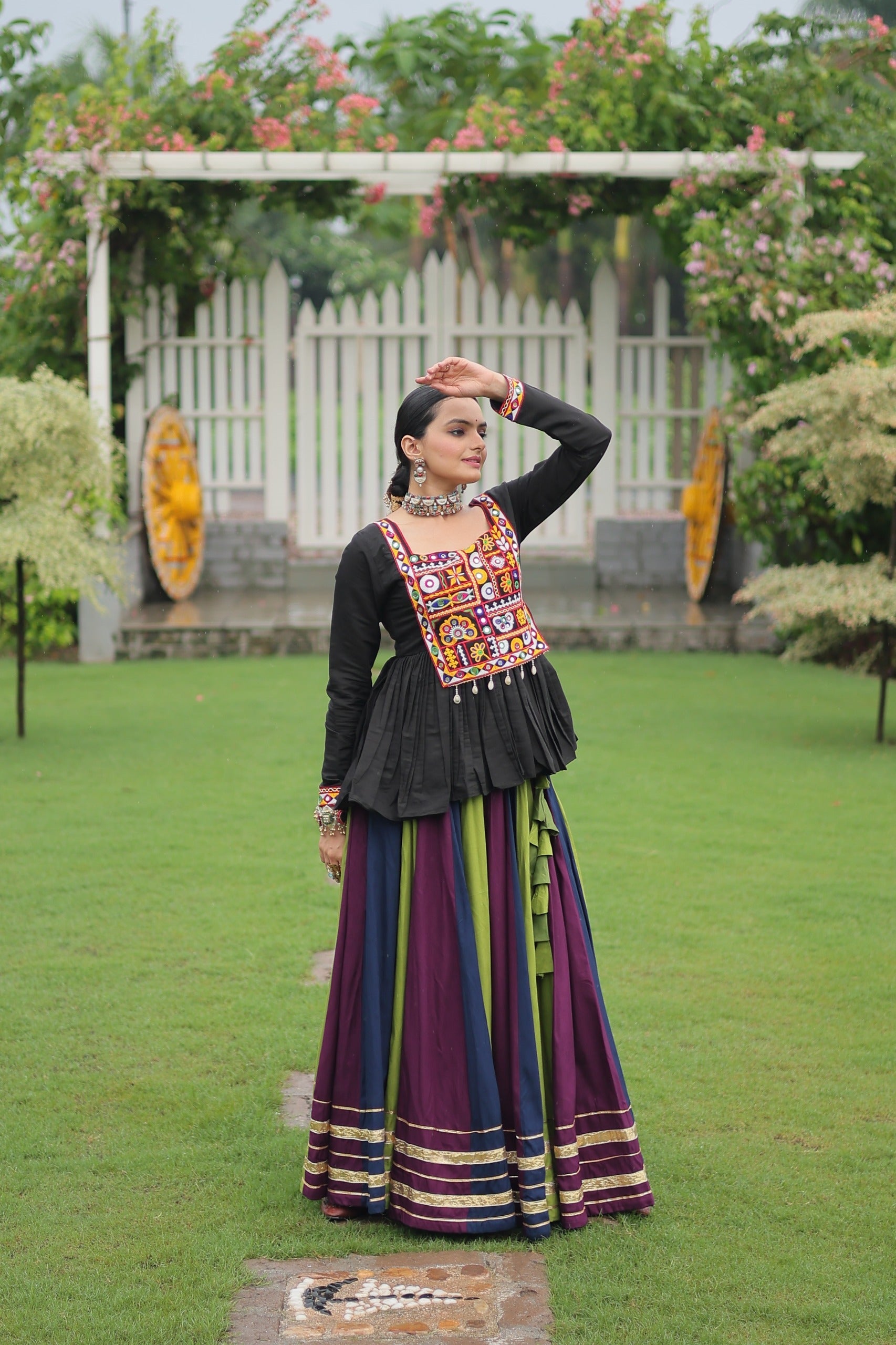 Prazu Fashion Black Reyon Attractive Gota-Patti Lace Lehenga With Top For Navaratri