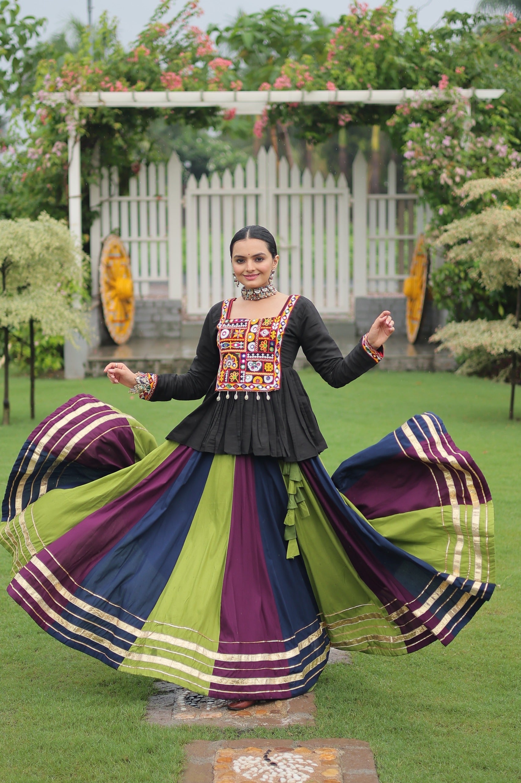 Prazu Fashion Black Reyon Attractive Gota-Patti Lace Lehenga With Top For Navaratri