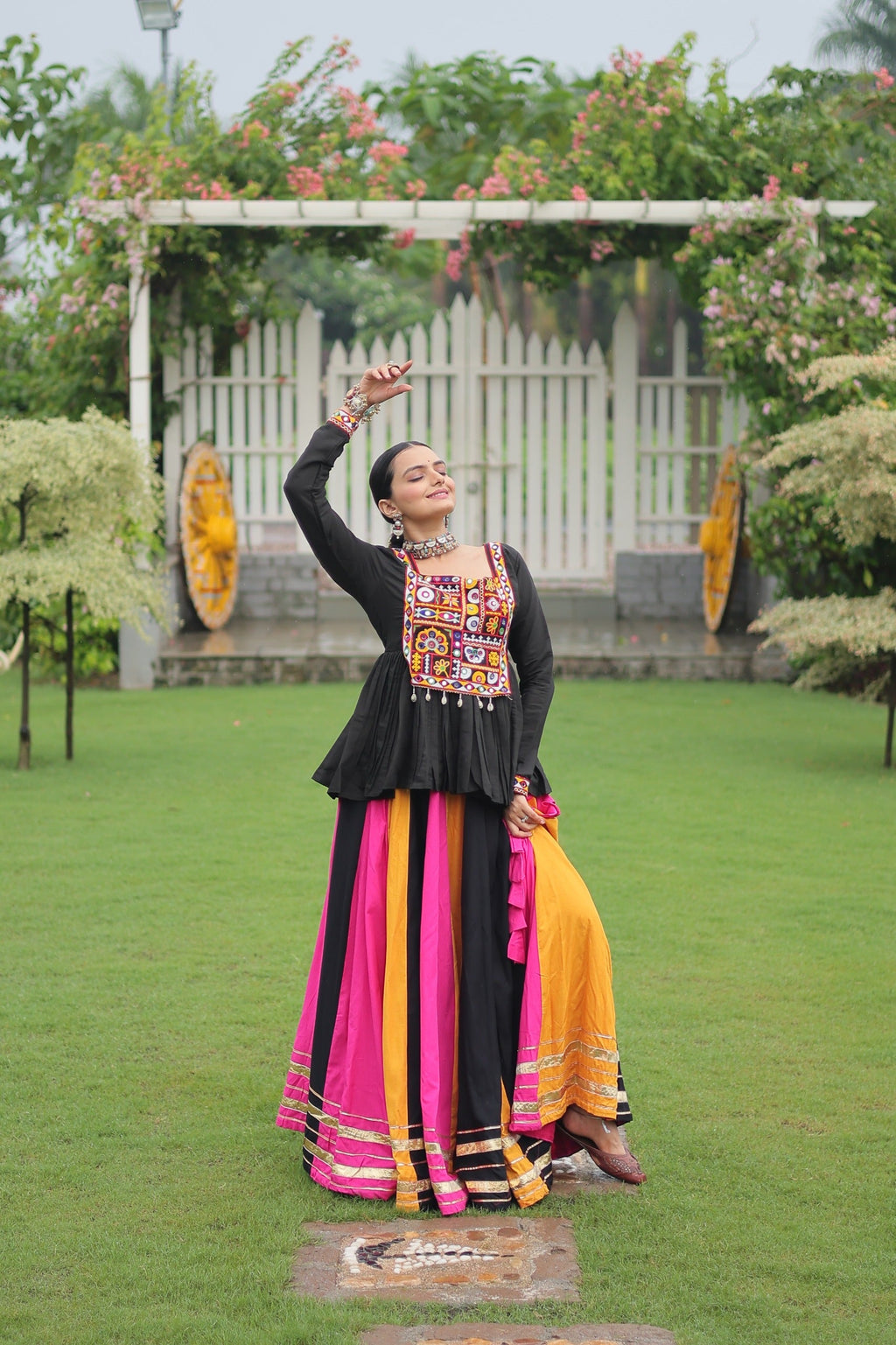 Prazu Fashion Black Reyon Attractive Gota-Patti Lace Lehenga With Top For Navaratri