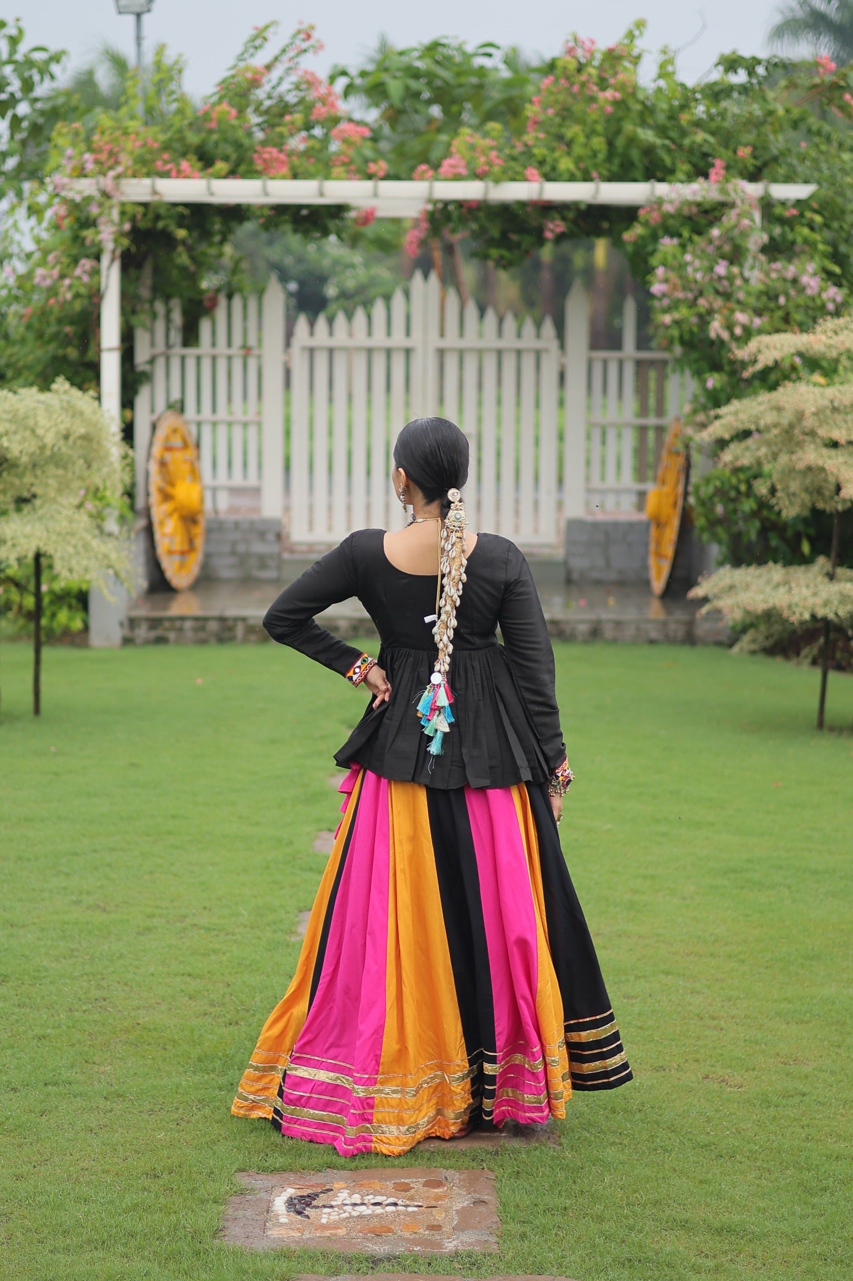Prazu Fashion Black Reyon Attractive Gota-Patti Lace Lehenga With Top For Navaratri