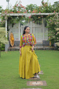 Prazu Fashion Parrot Roman Silk Kutchi Gamthi Embroidered Work Lehenga For Navaratri
