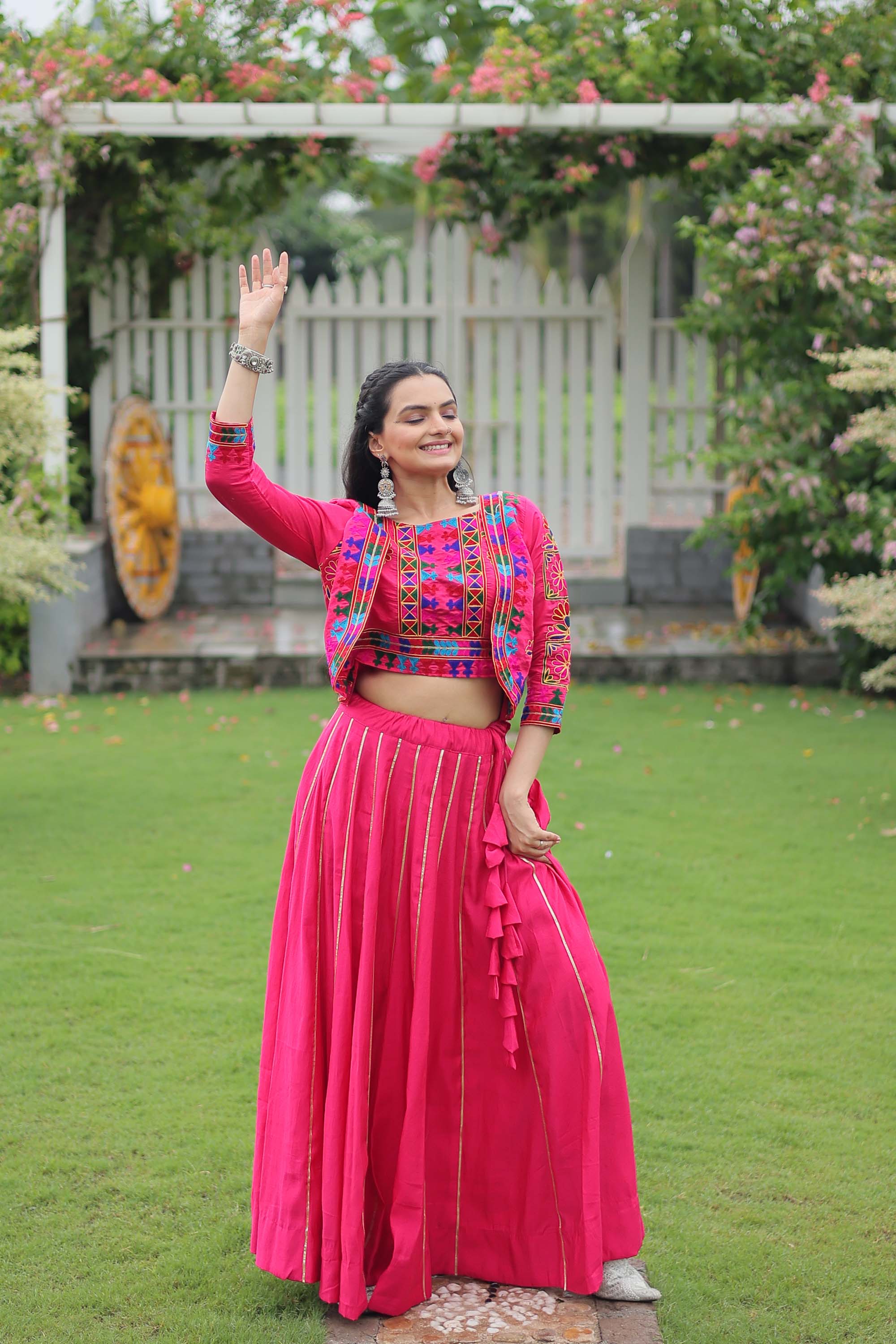 Lorenvalley Fashion Pink Roman Silk with Attractive Gota-Patti Lace Lehenga Choli