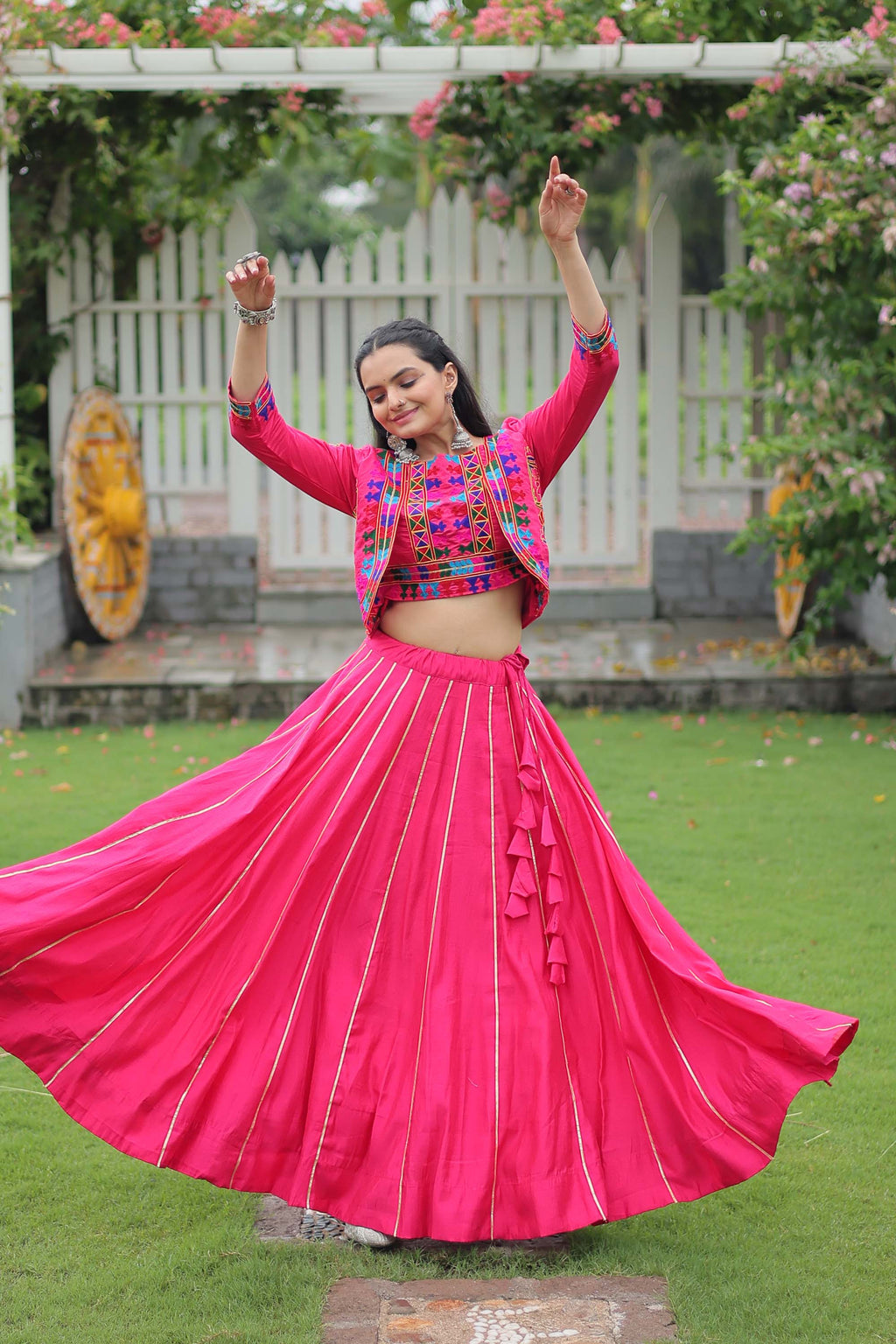 Lorenvalley Fashion Pink Roman Silk with Attractive Gota-Patti Lace Lehenga Choli
