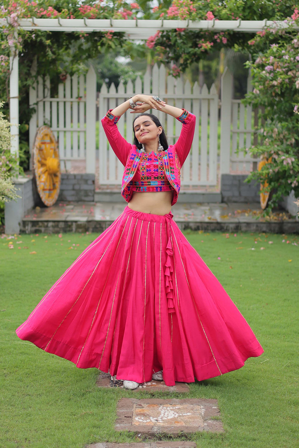 Lorenvalley Fashion Pink Roman Silk with Attractive Gota-Patti Lace Lehenga Choli