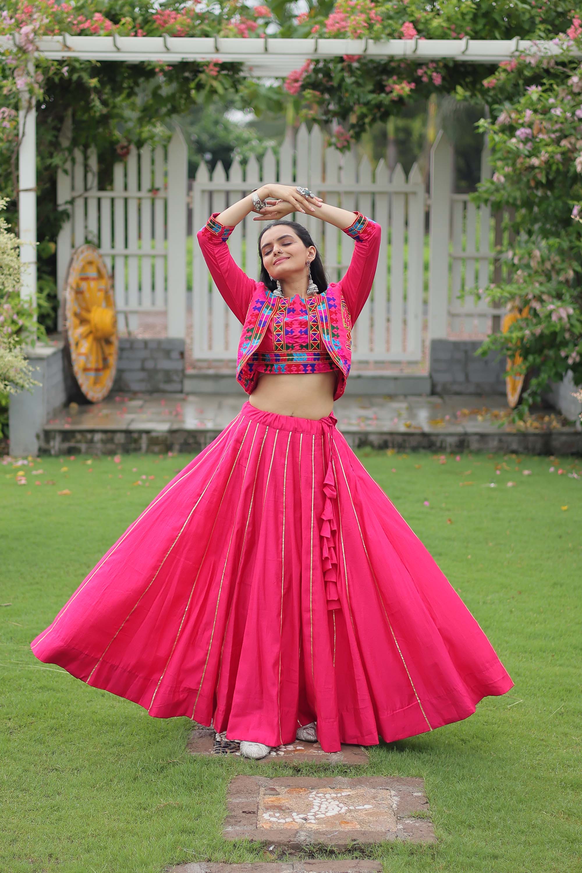 Lorenvalley Fashion Pink Roman Silk with Attractive Gota-Patti Lace Lehenga Choli
