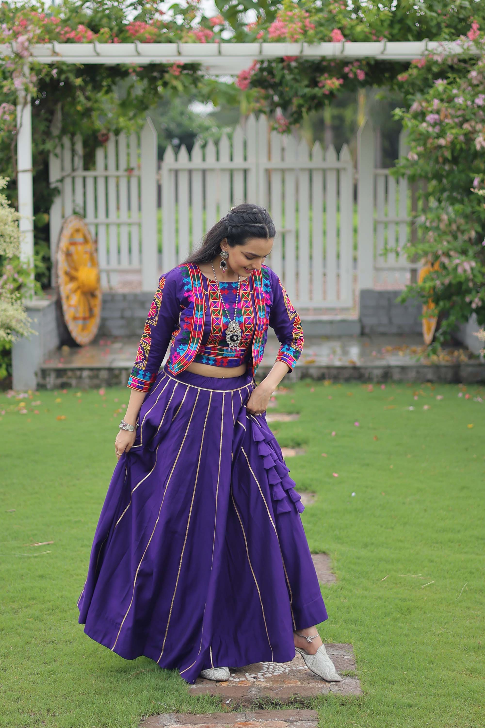 Lorenvalley Fashion Purple Roman Silk with Attractive Gota-Patti Lace Lehenga Choli