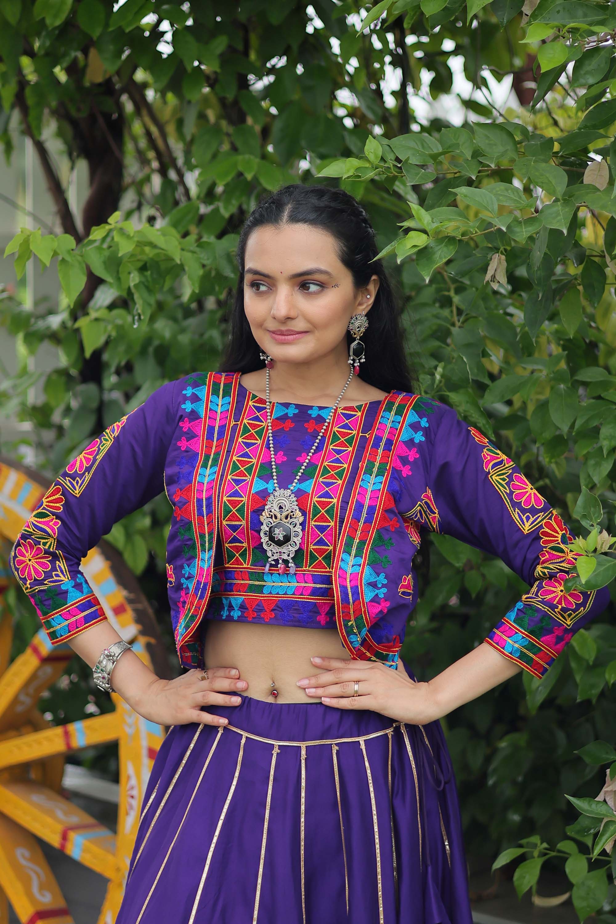 Lorenvalley Fashion Purple Roman Silk with Attractive Gota-Patti Lace Lehenga Choli