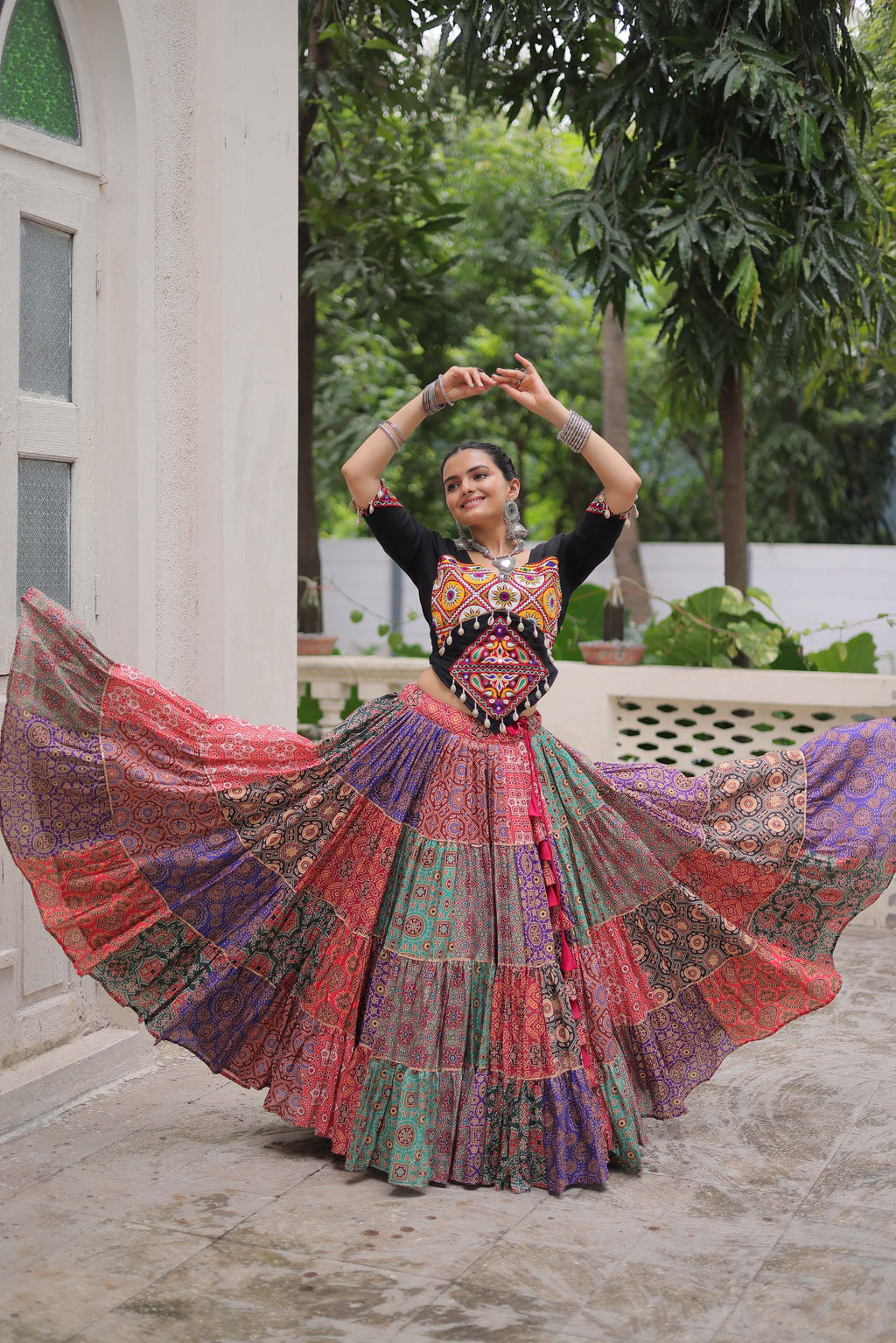 Lorenvalley Fashion Multicolor Cotton Print with With Gotta lace Work Lehenga Choli
