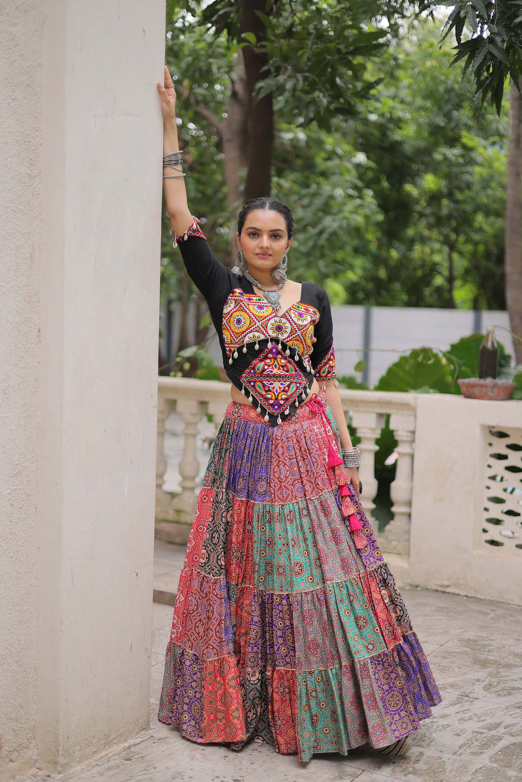 Lorenvalley Fashion Multicolor Cotton Print with With Gotta lace Work Lehenga Choli