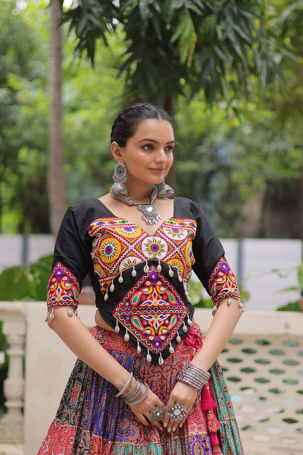 Lorenvalley Fashion Multicolor Cotton Print with With Gotta lace Work Lehenga Choli