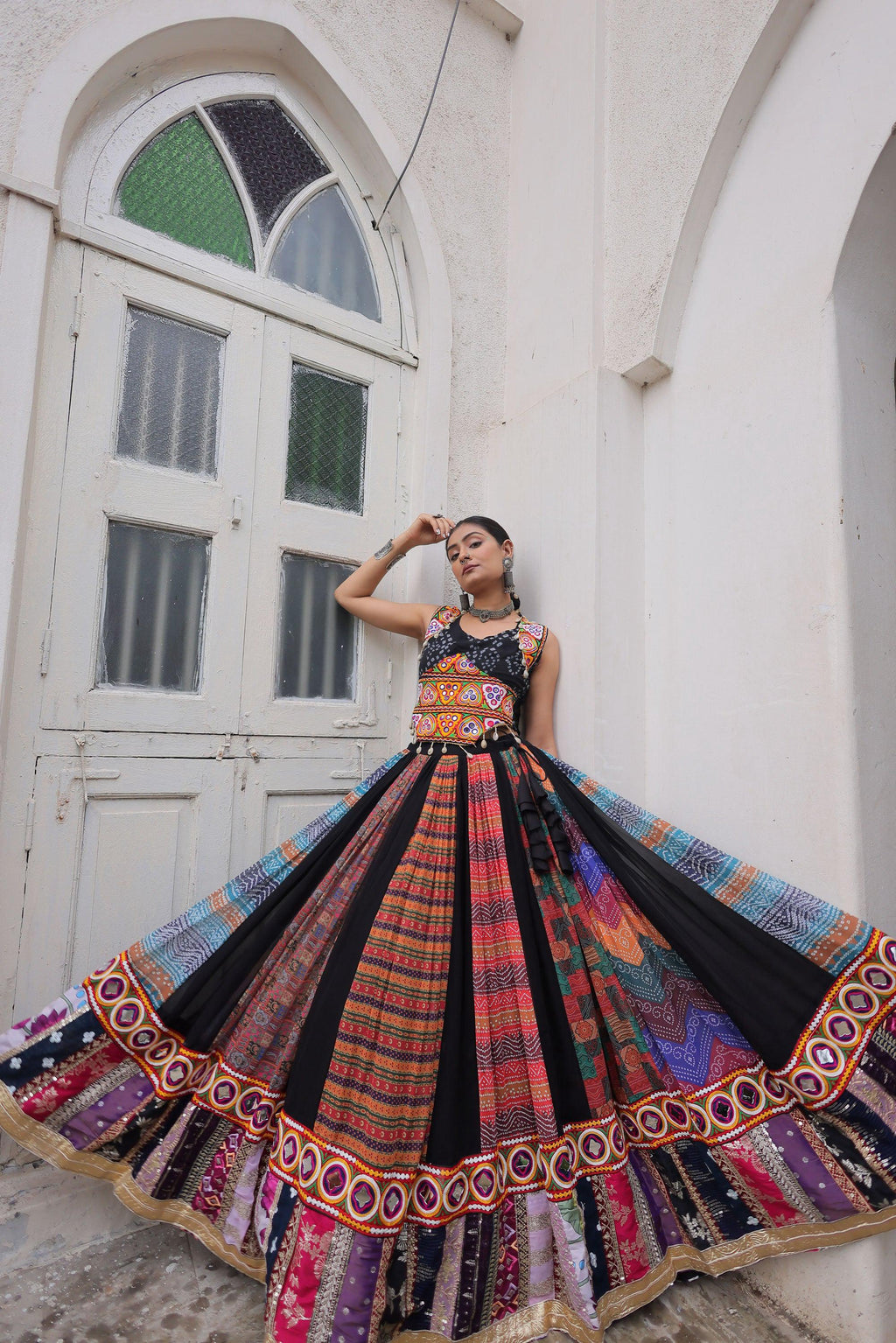 Lorenvalley Fashion Multicolor Georgette print and attractive combination Of Gamthi Embroidered & Embellished work Lehenga Choli