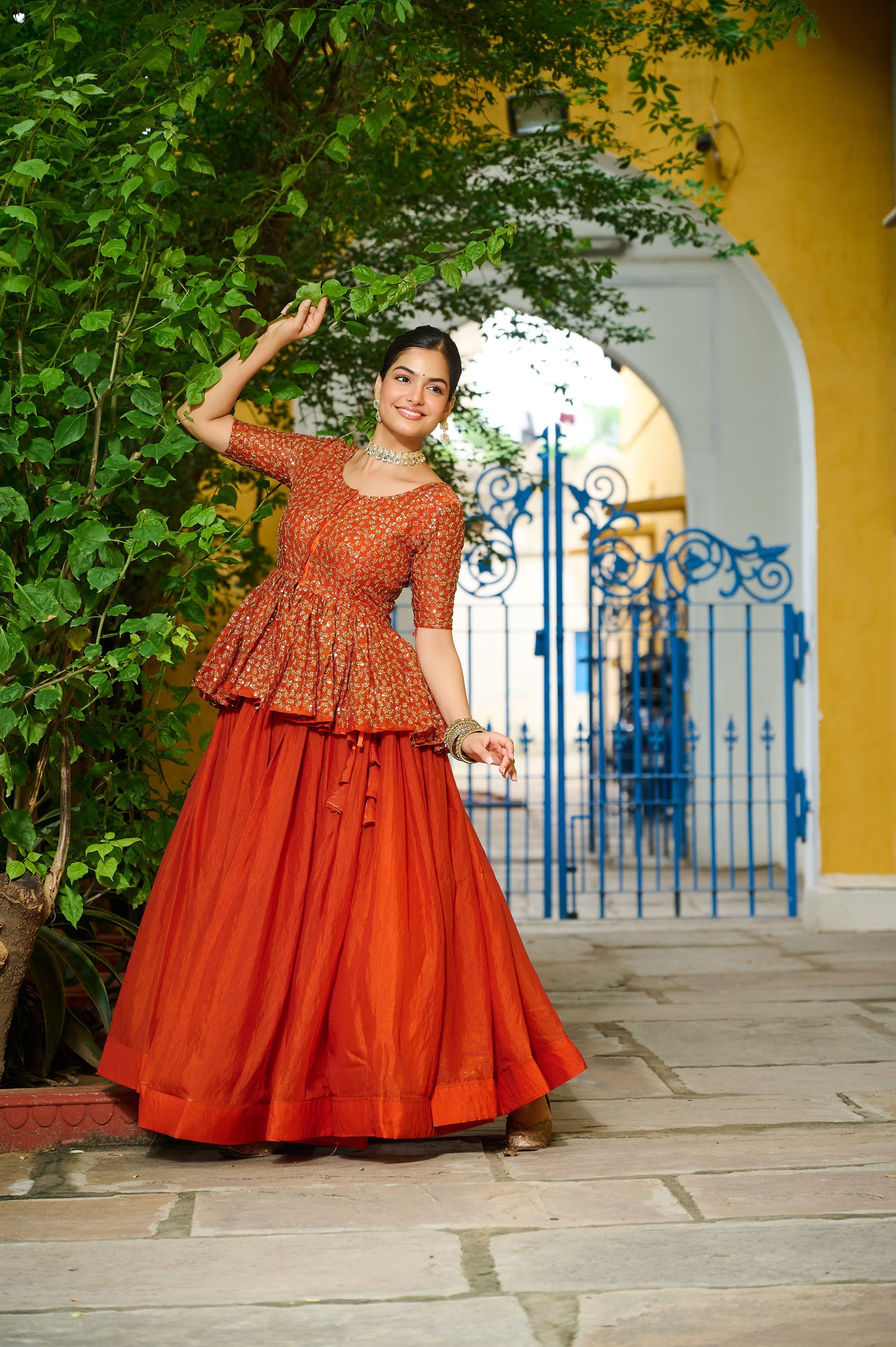 Lorenvalley Fashion Orange Fendy Silk Plain Lehenga with Embroidered work Choli