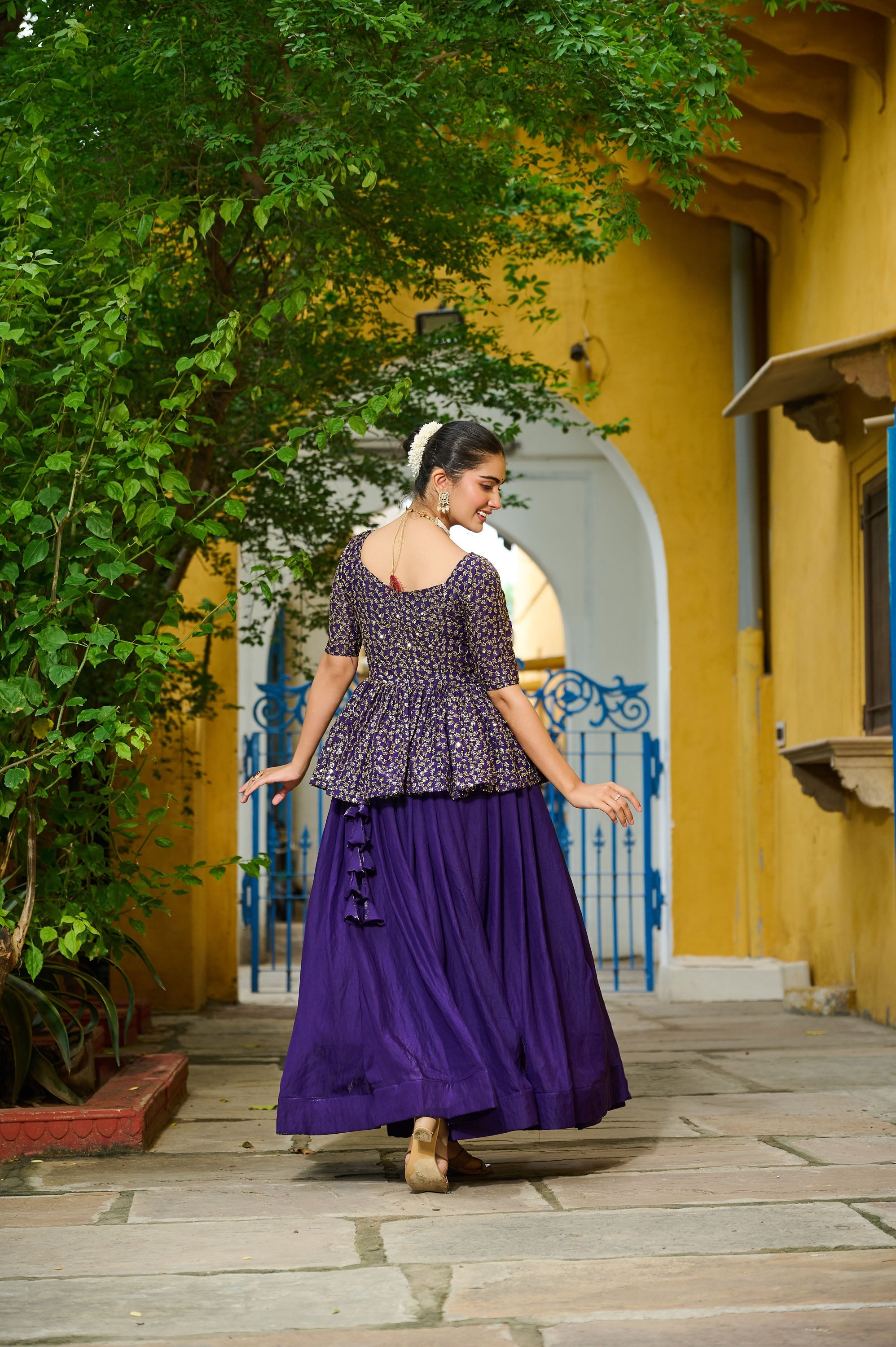 Lorenvalley Fashion Purple Fendy Silk Plain Lehenga with Embroidered work Choli