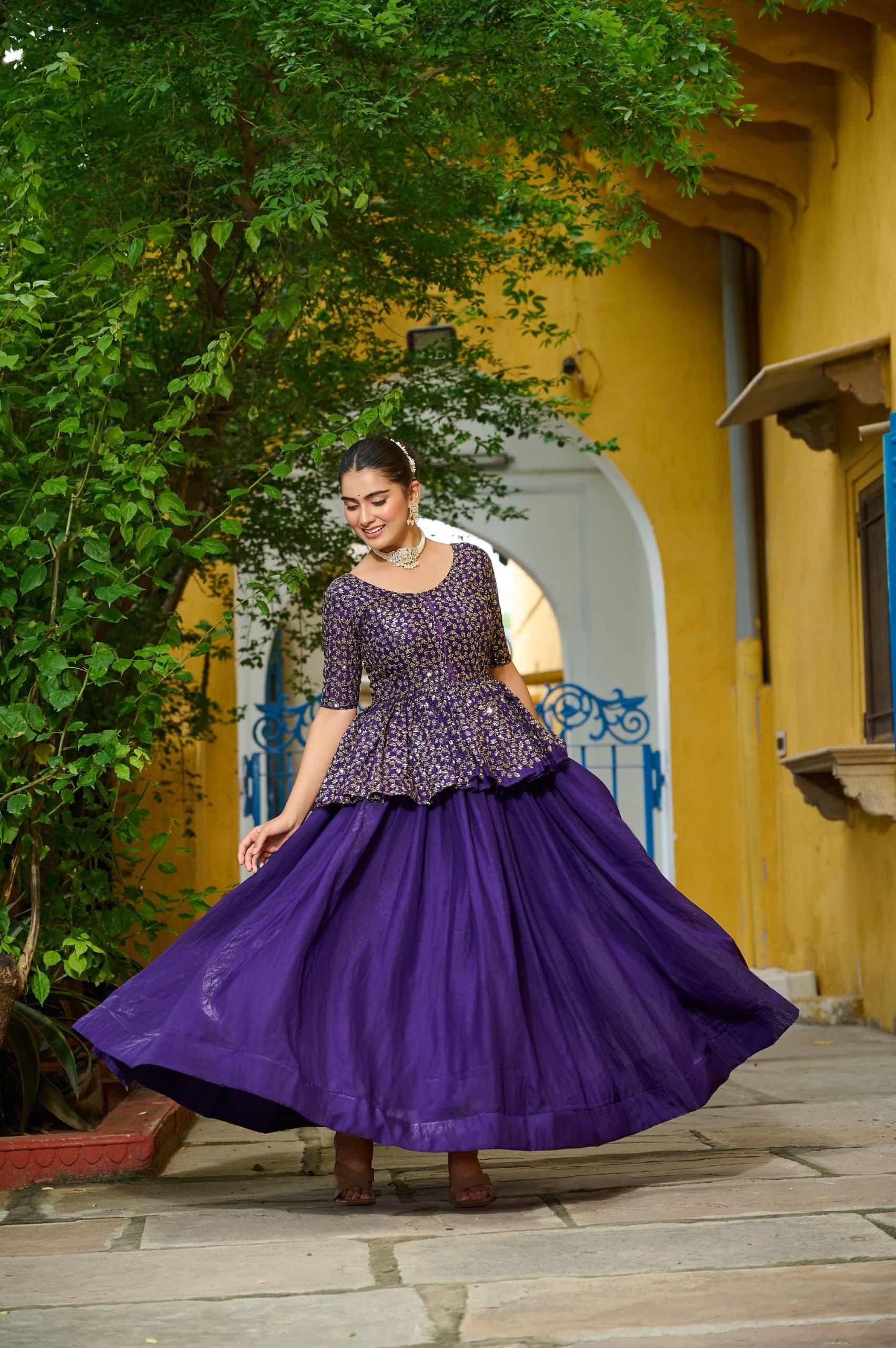 Prazu Fashion Violet Fendy Silk Embroidered Designer Lehenga
