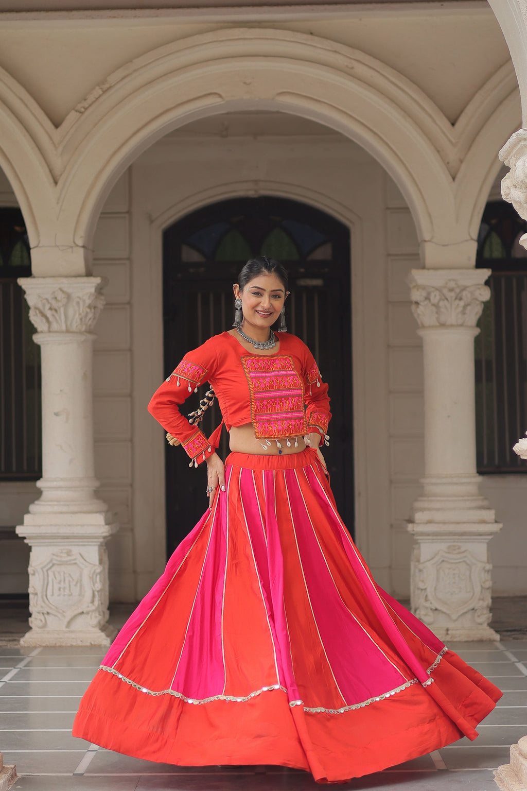 Lorenvalley Fashion Multicolor Roman Silk with attractive combination of Mirror lace embellished work Lehenga Choli