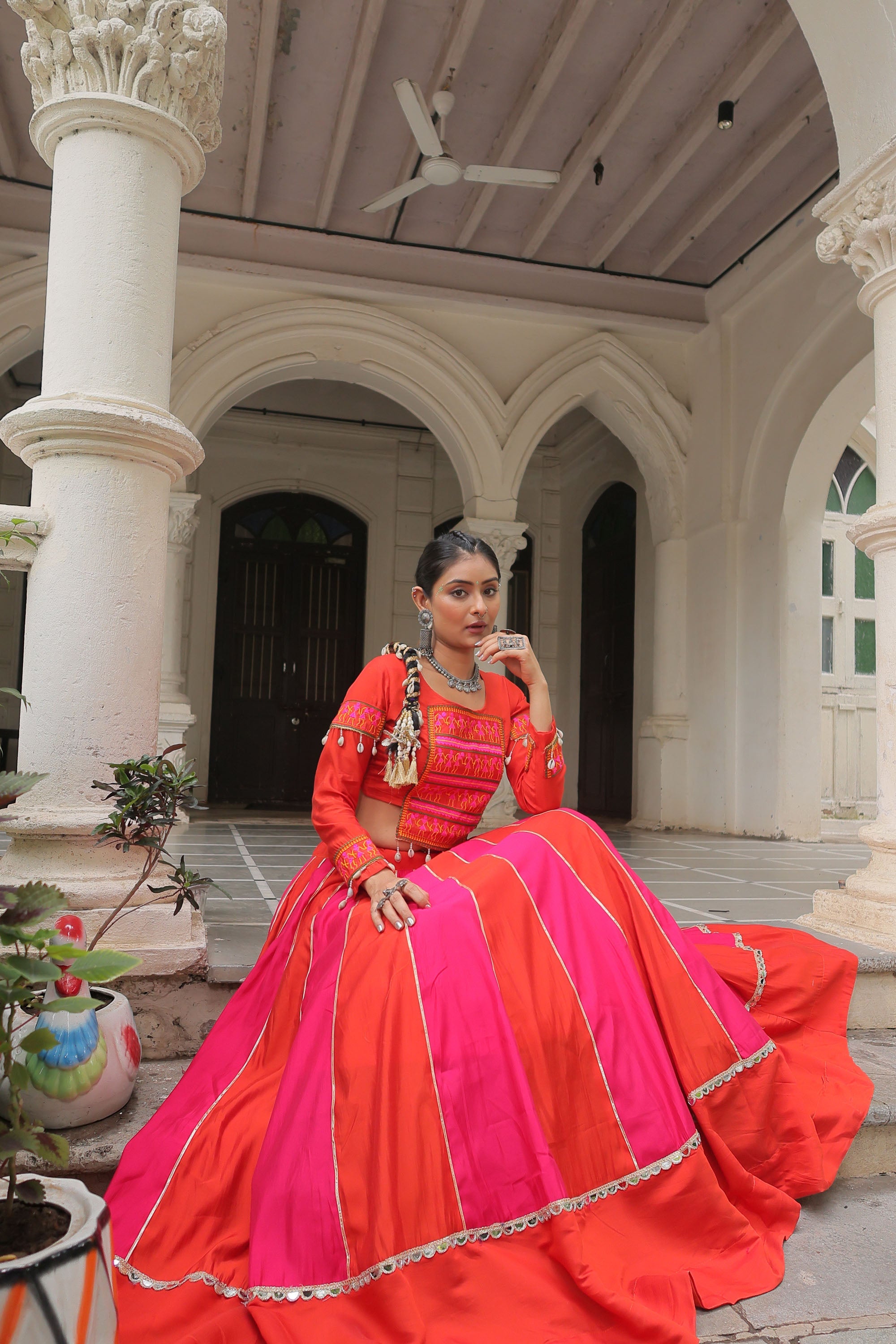 Lorenvalley Fashion Multicolor Roman Silk with attractive combination of Mirror lace embellished work Lehenga Choli