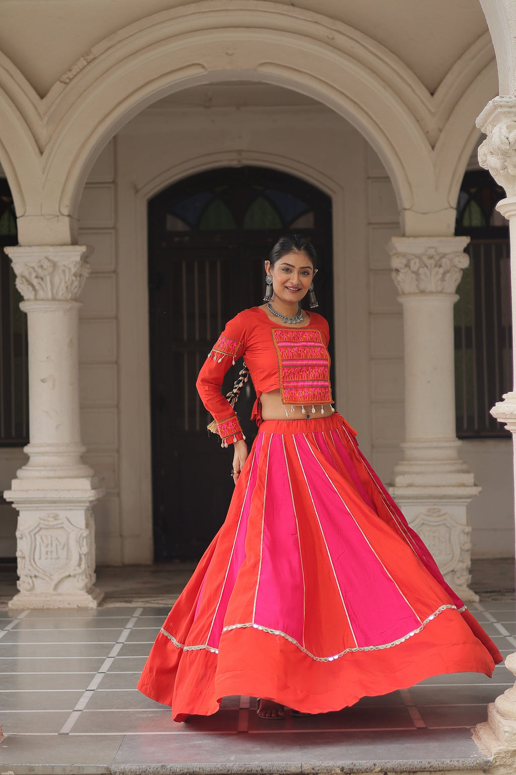 Lorenvalley Fashion Multicolor Roman Silk with attractive combination of Mirror lace embellished work Lehenga Choli
