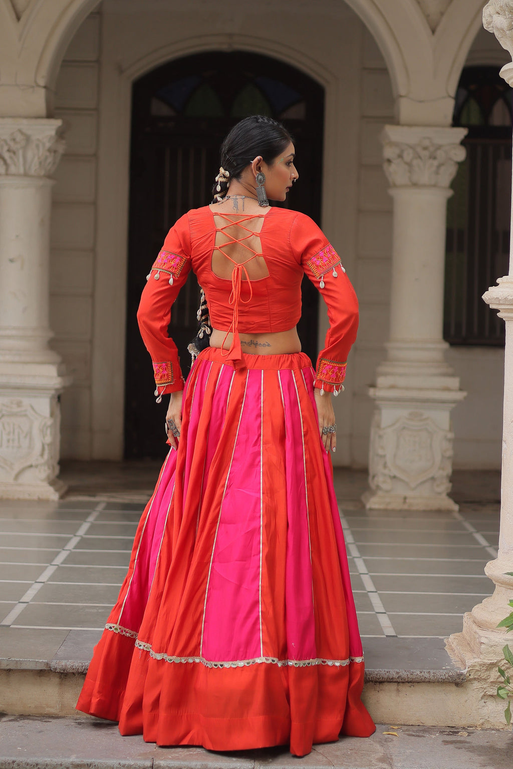 Lorenvalley Fashion Multicolor Roman Silk with attractive combination of Mirror lace embellished work Lehenga Choli