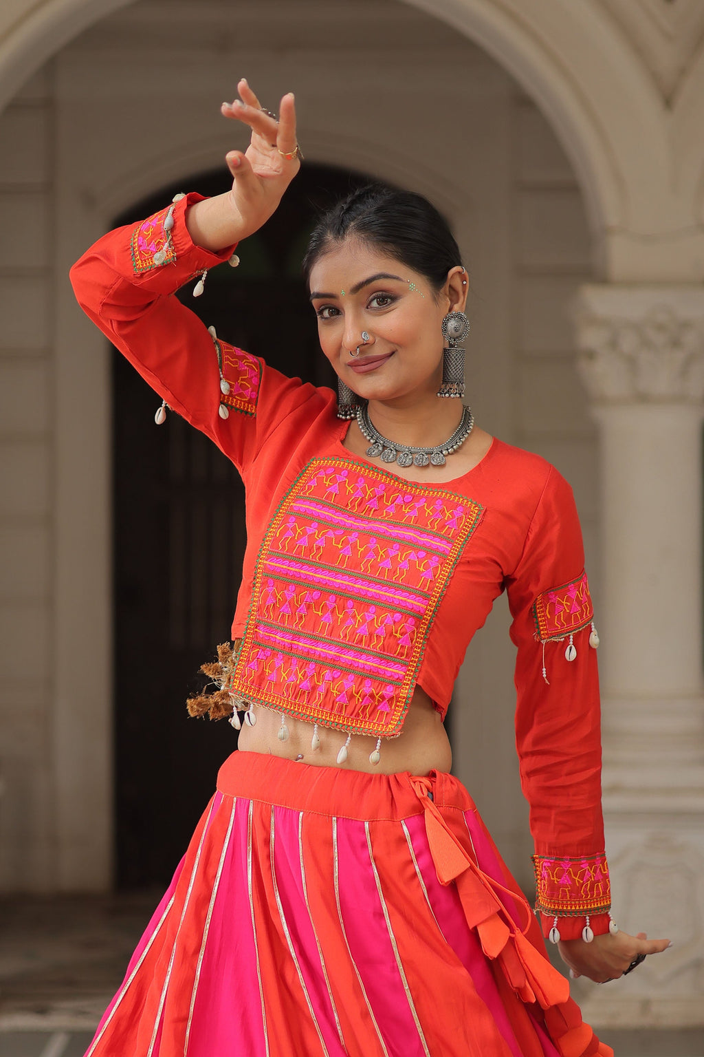 Lorenvalley Fashion Multicolor Roman Silk with attractive combination of Mirror lace embellished work Lehenga Choli