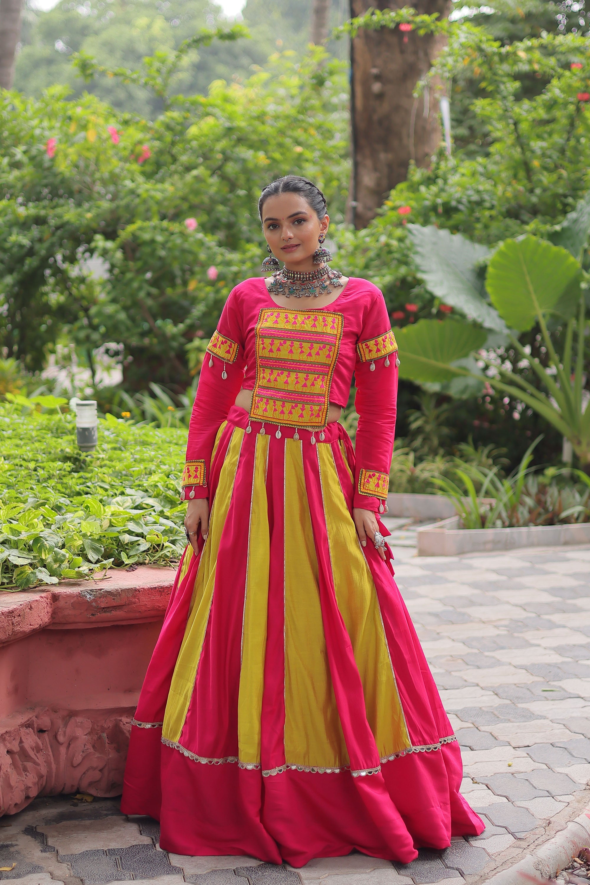 Lorenvalley Fashion Multicolor Roman Silk with attractive combination of Mirror lace embellished work Lehenga Choli