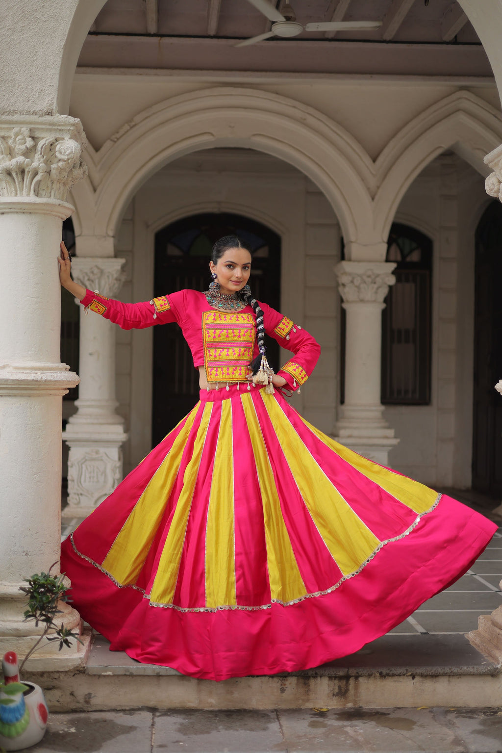 Lorenvalley Fashion Multicolor Roman Silk with attractive combination of Mirror lace embellished work Lehenga Choli