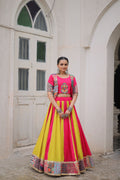 Lorenvalley Fashion Multicolor Roman Silk with attractive Maslin Crochet Print & Gotta lace embellished work Lehenga Choli
