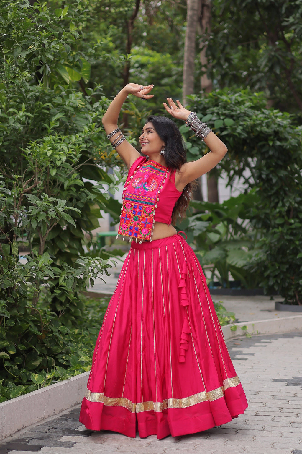 Lorenvalley Fashion Pink Roman Silk with Attractive Gota-Patti Lace Lehenga Choli