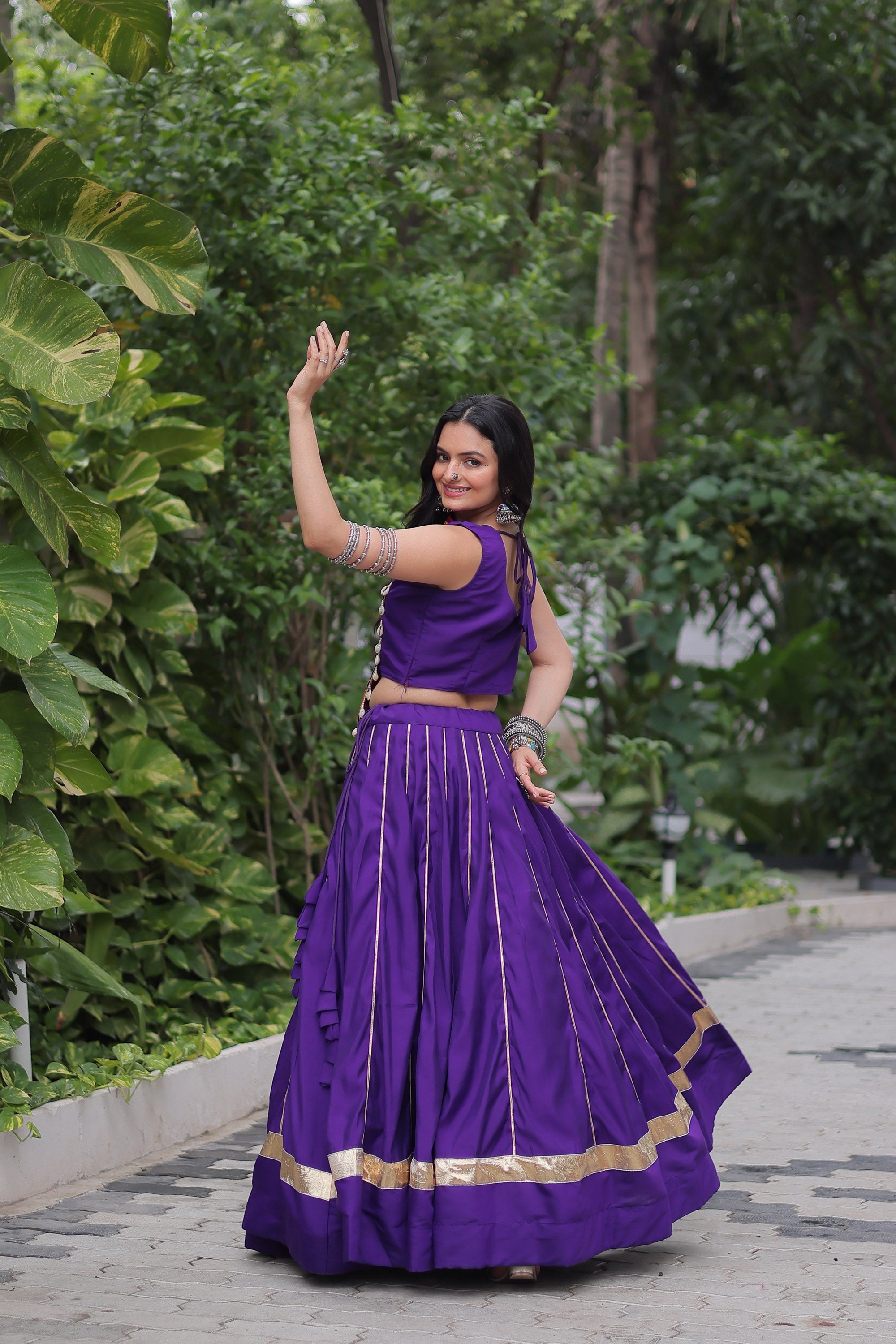 Lorenvalley Fashion Purple Roman Silk with Attractive Gota-Patti Lace Lehenga Choli