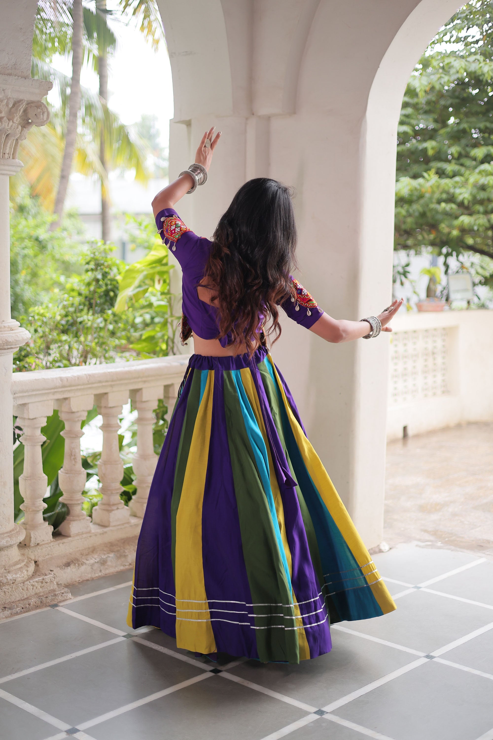 Lorenvalley Fashion Multicolor Roman Silk with Attractive Colour Combination Roman Fabric Gota Lace work Lehenga Choli